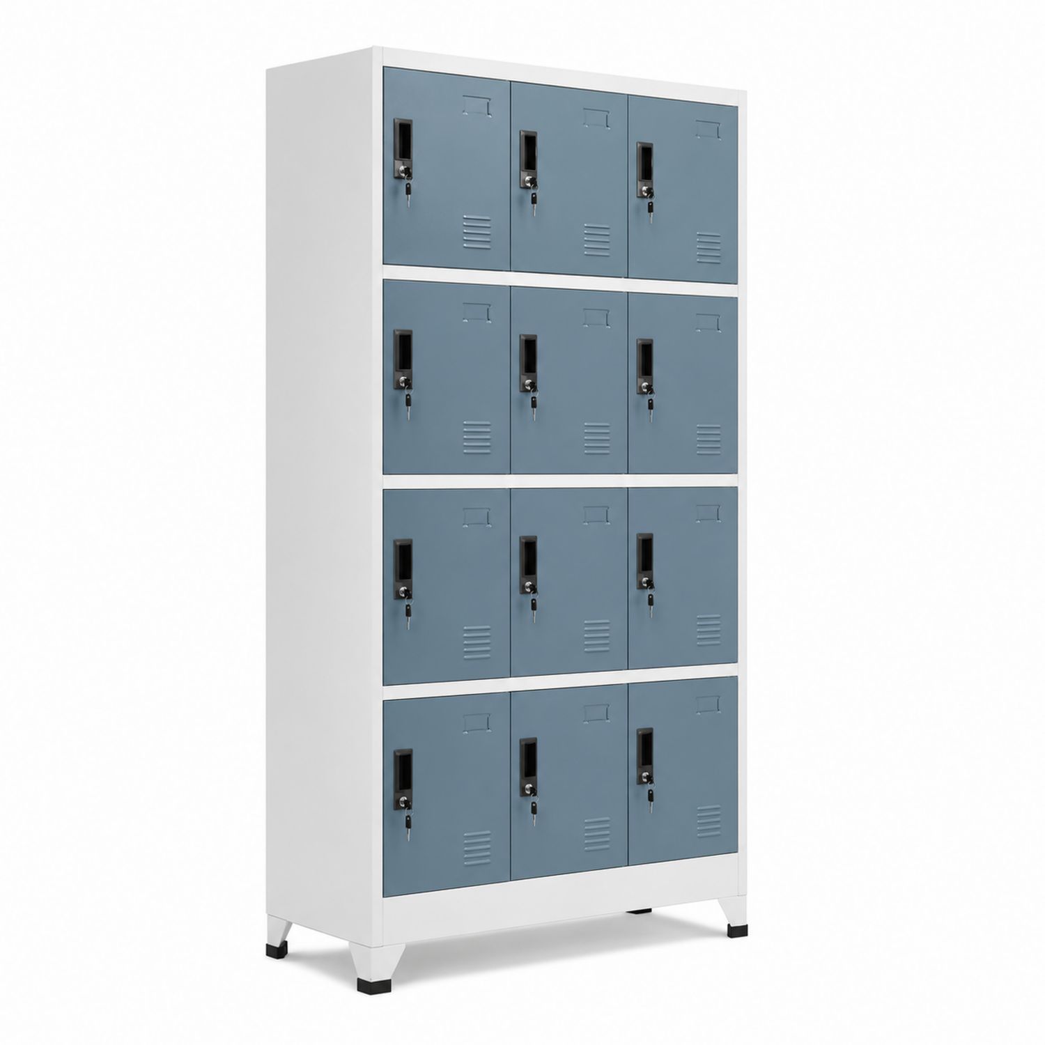 Armario de metal con 12 compartimentos de acero azul y blanco 185x90x40 cm