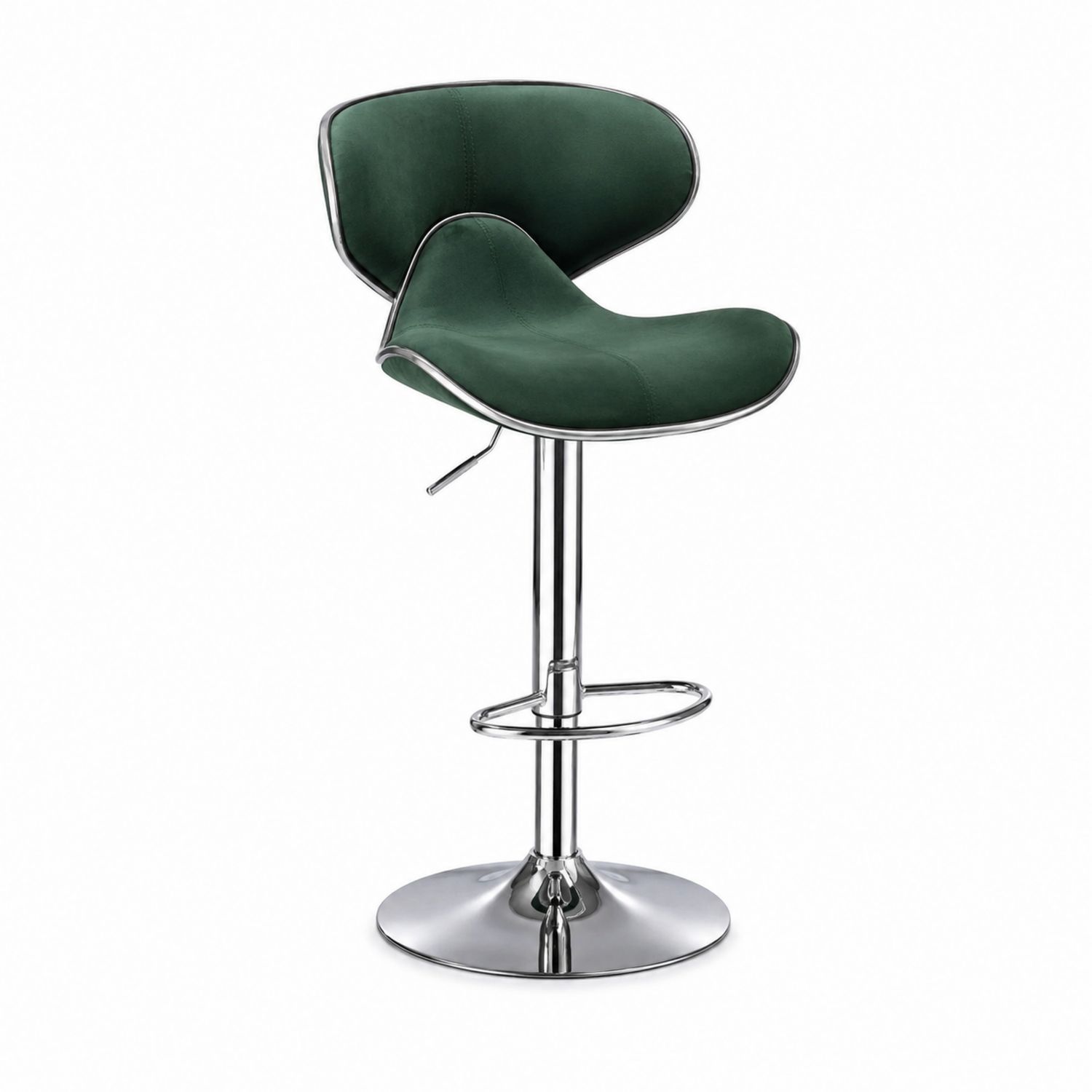 Taburete de metal ajustable con asiento de terciopelo verde oscuro