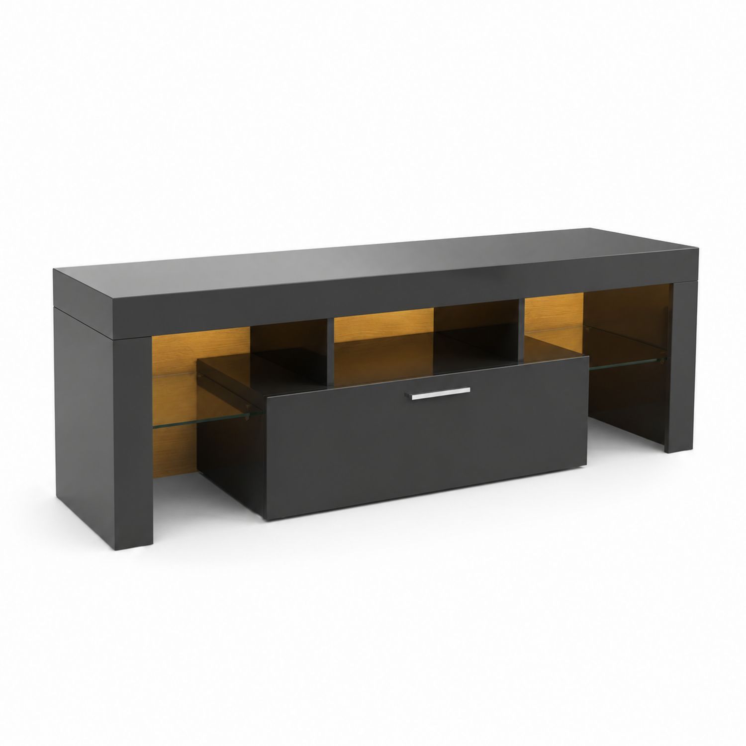 Mueble de TV de MDF y vidrio negro 145 cm