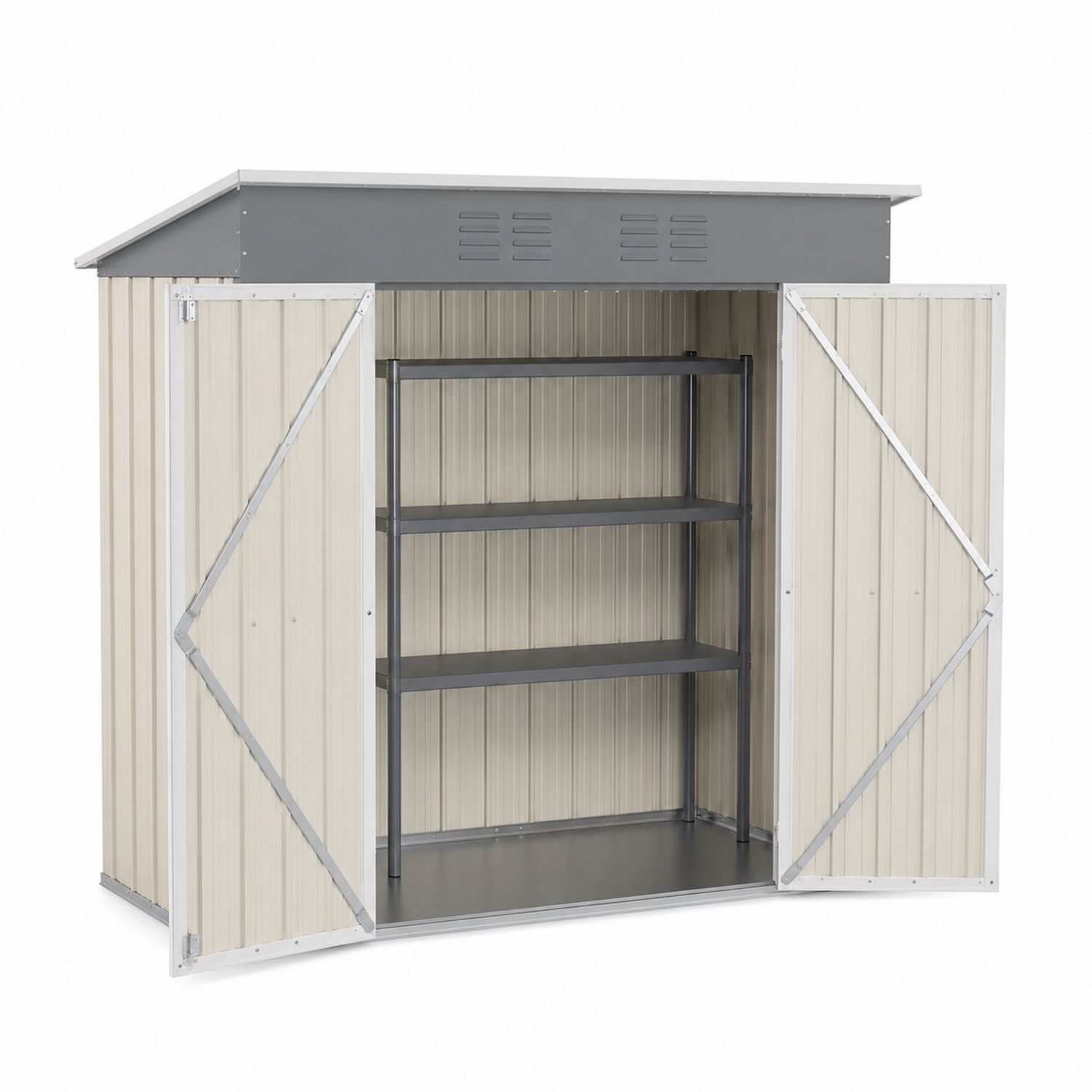 Armario de Jardín de Acero con Estantes Metálicos 213x130x172 cm Beige/Gris-Prestigelodgeeu