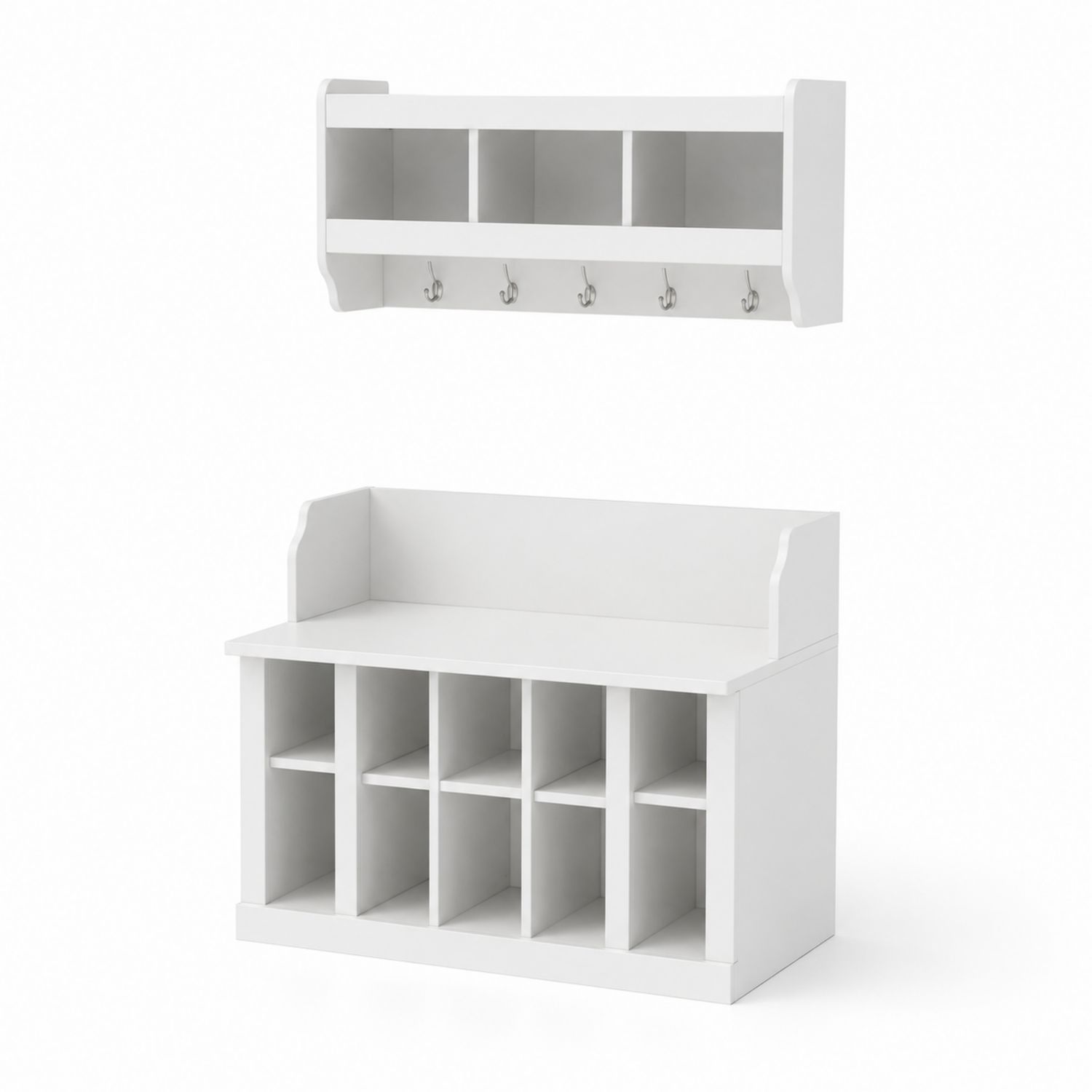 Mueble de Entrada de Madera MDF con Perchero y Banco Blanco-Prestigelodgeeu