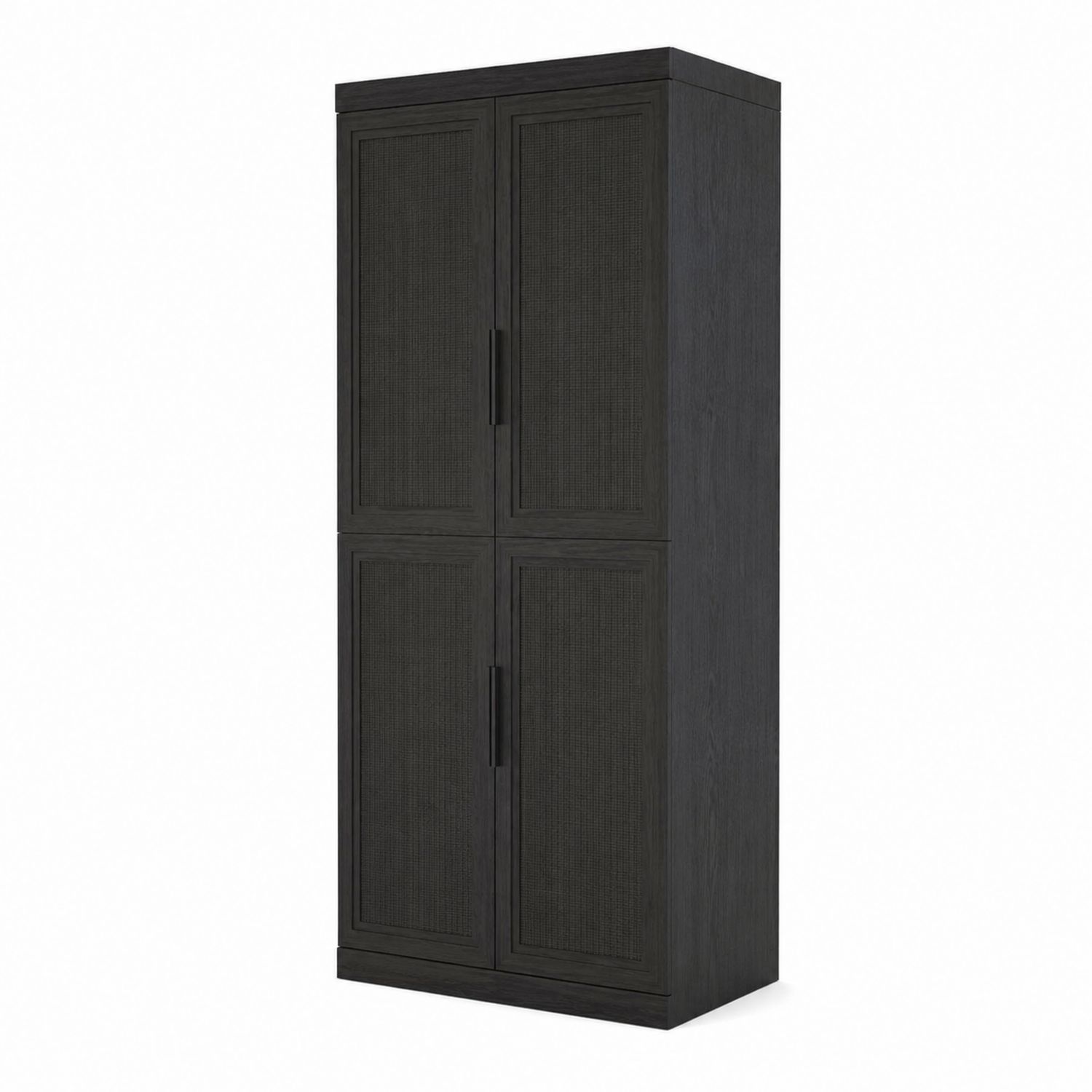 Armario de Madera y Ratán Negro con 2 Puertas 180x80x40 cm-Prestigelodgeeu