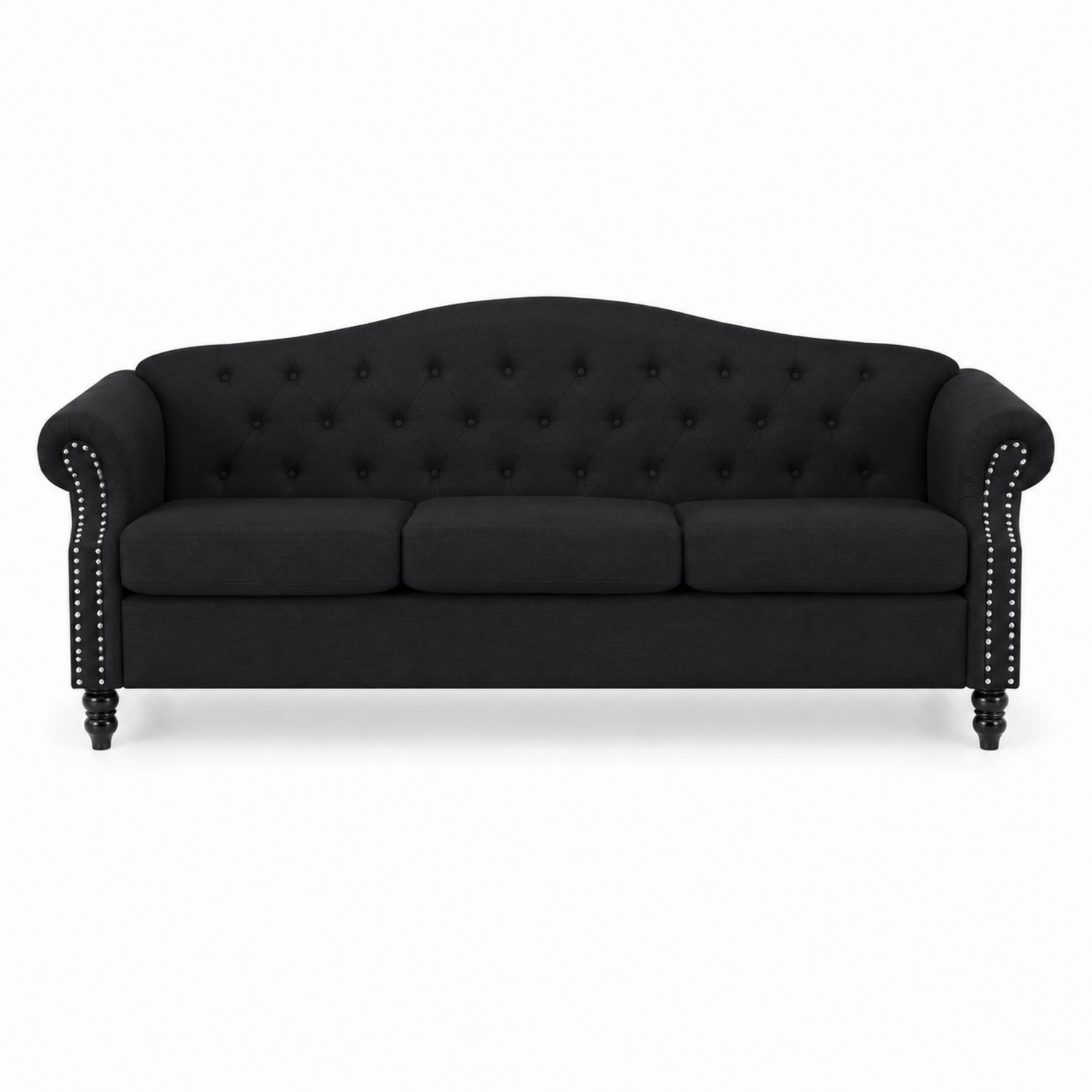 Sofá de Tela Negro con Tachuelas Decorativas-Prestigelodgeeu