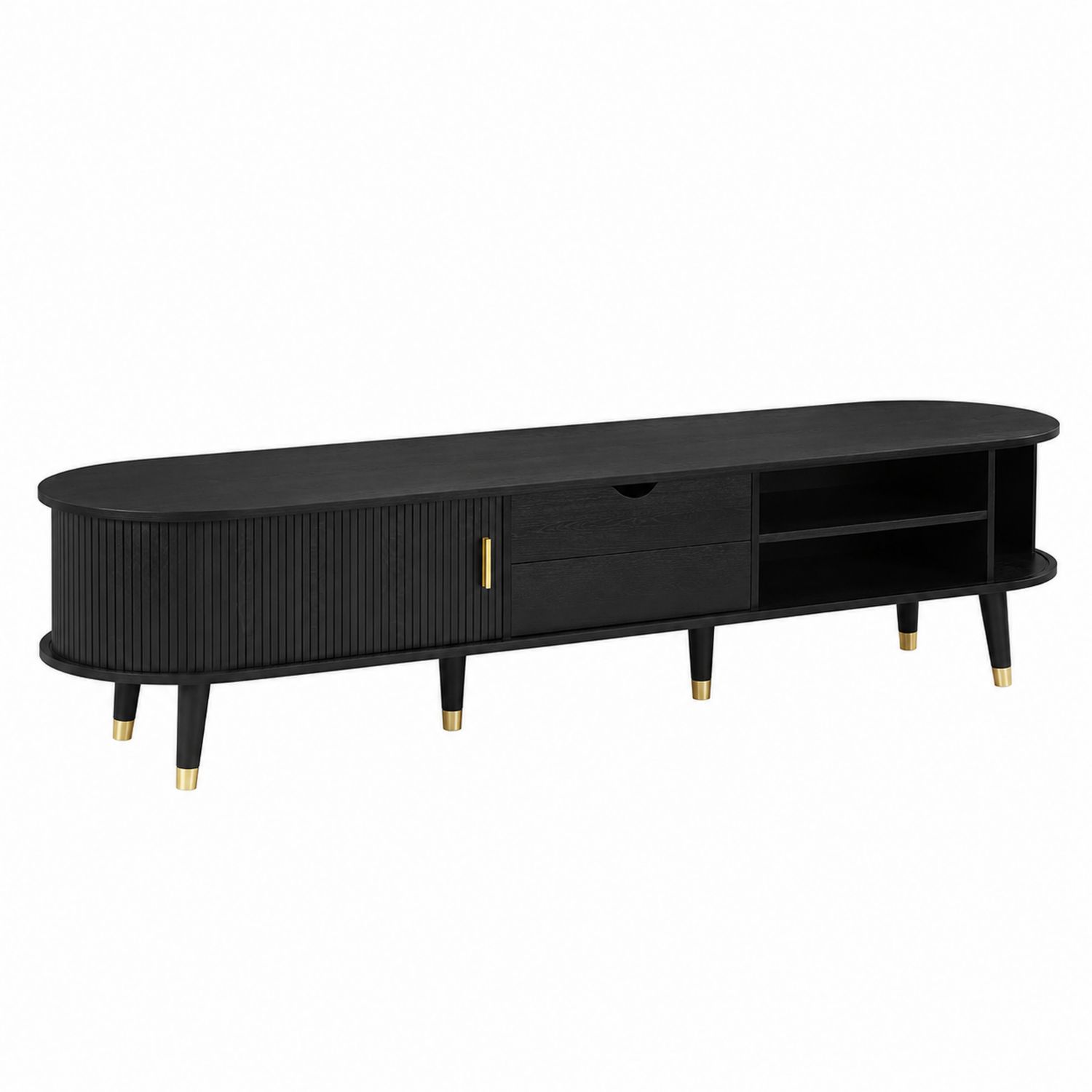 Mueble de TV de madera negro con detalles dorados-Prestigelodgeeu