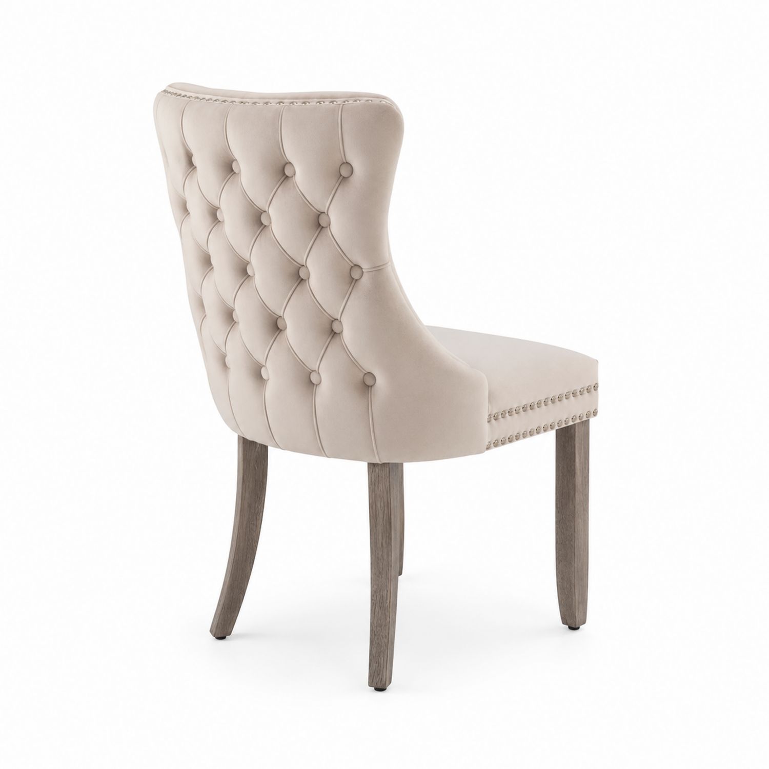 Silla de comedor de terciopelo Beige con respaldo capitoné-Prestigelodgeeu