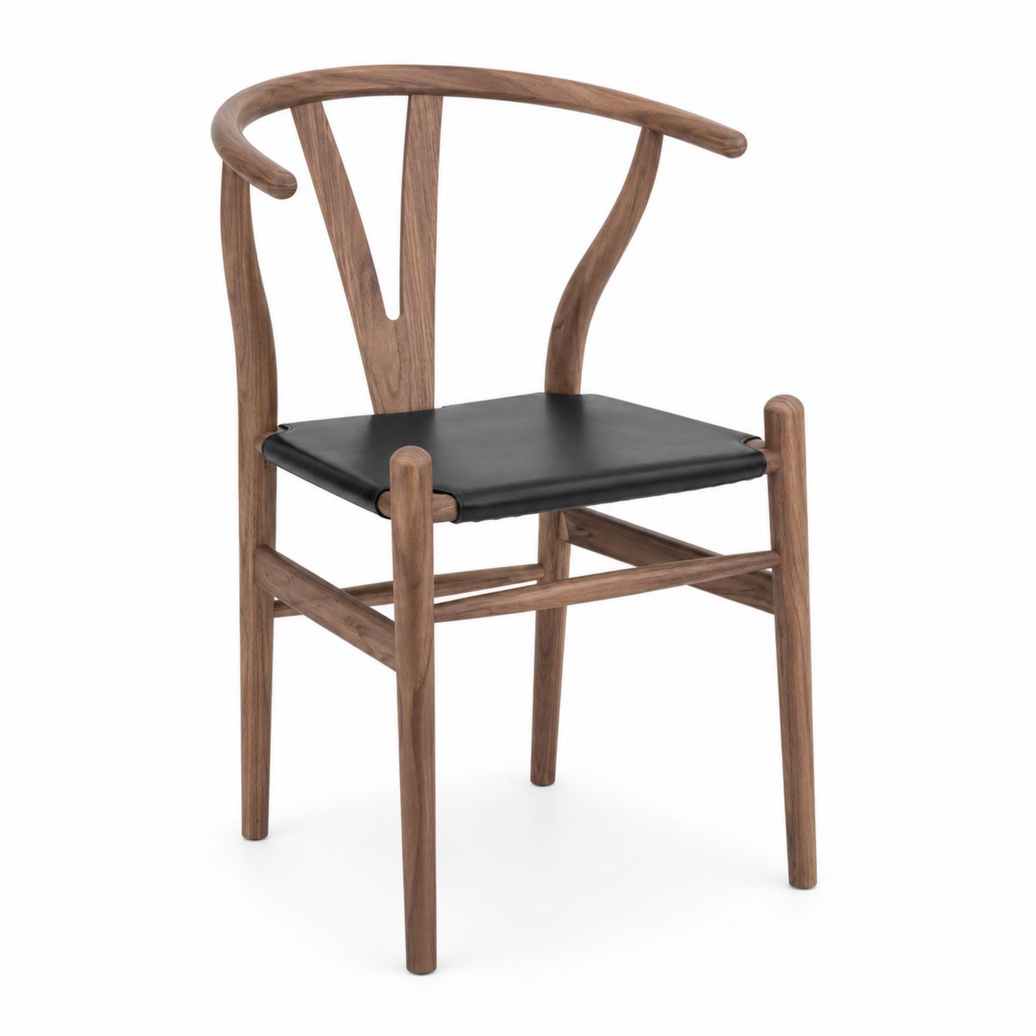 Silla de madera maciza con asiento de cuero sintético negro-Prestigelodgeeu