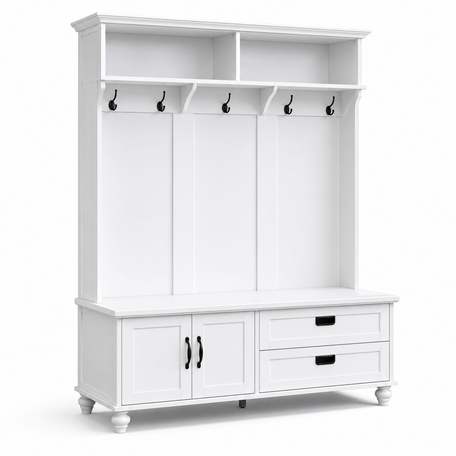Perchero de Entrada de Madera Blanca con Estante, 180 cm de Alto-Prestigelodgeeu