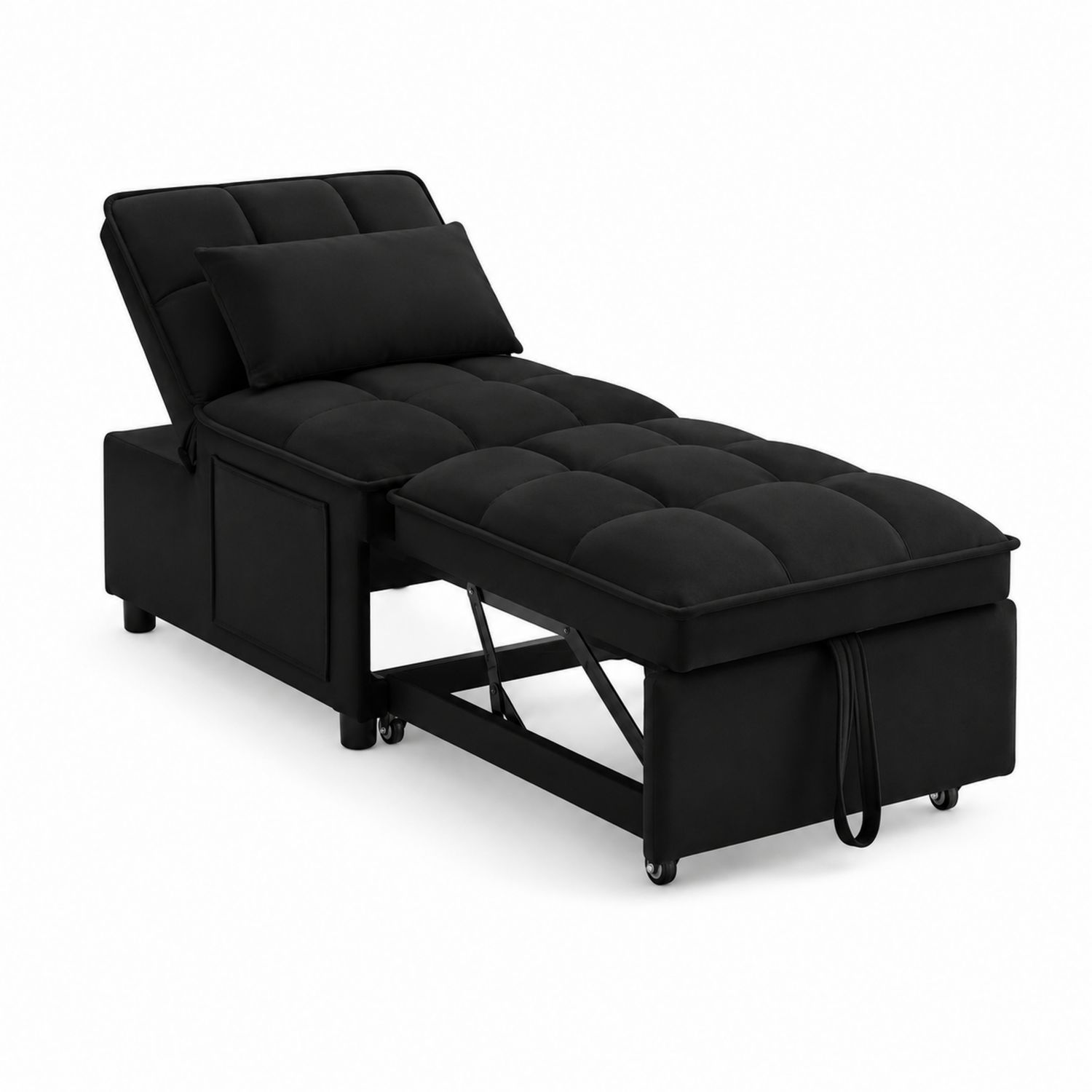 Sofá cama individual de tela negra ajustable-Prestigelodgeeu