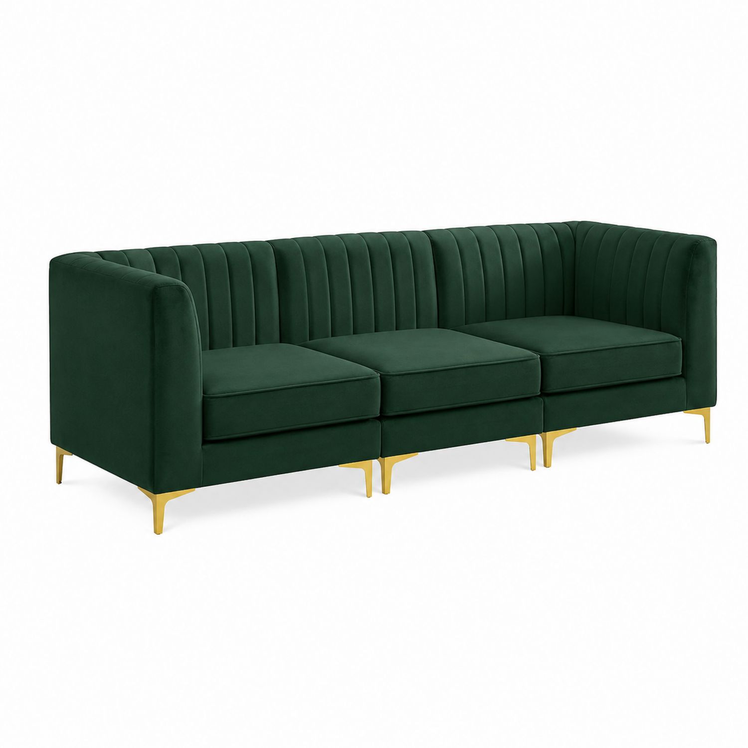 Sofá de terciopelo verde oscuro con patas de metal-Prestigelodgeeu