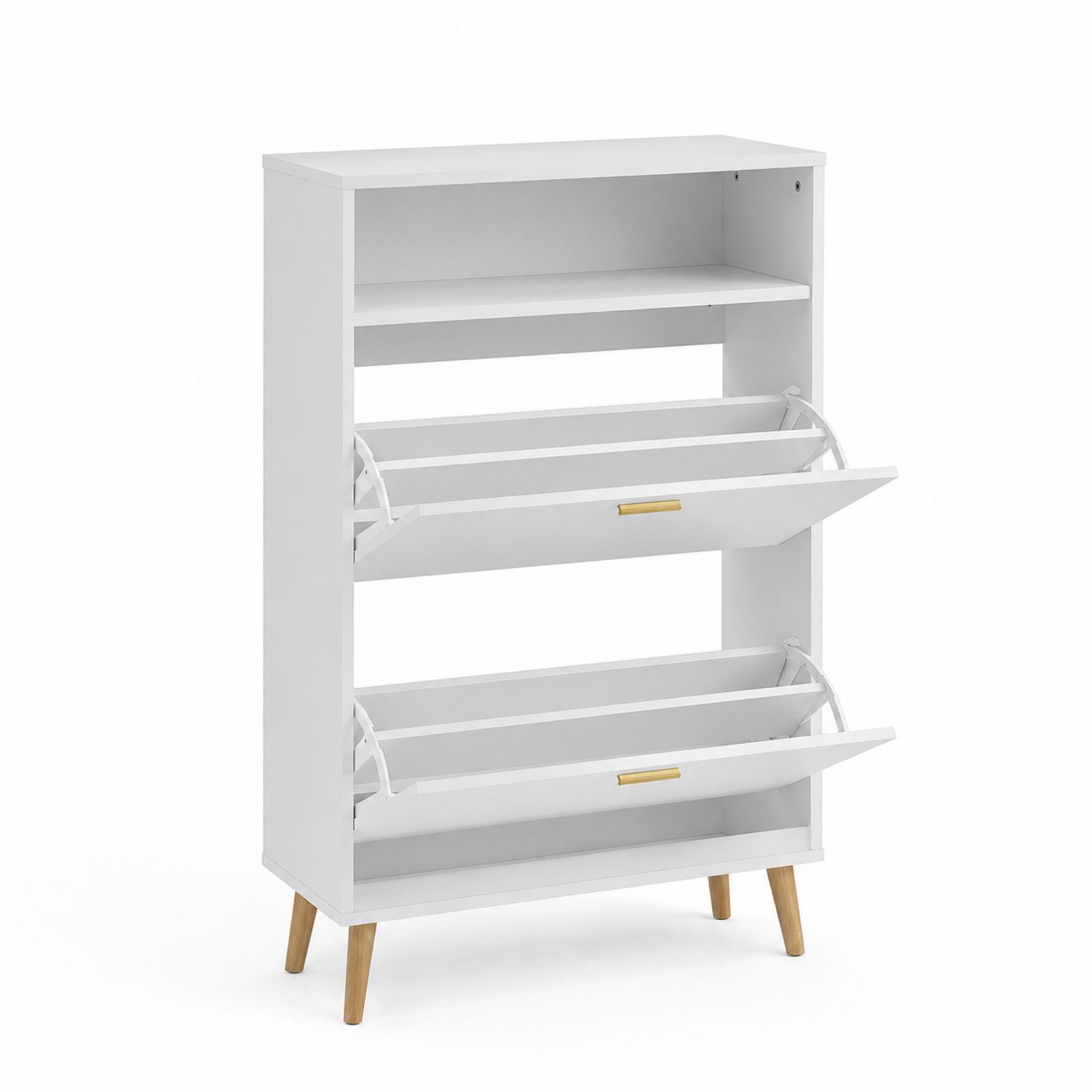 Zapatero de Madera MDF Blanco con 3 Estantes y Patas de Madera Maciza-Prestigelodgeeu
