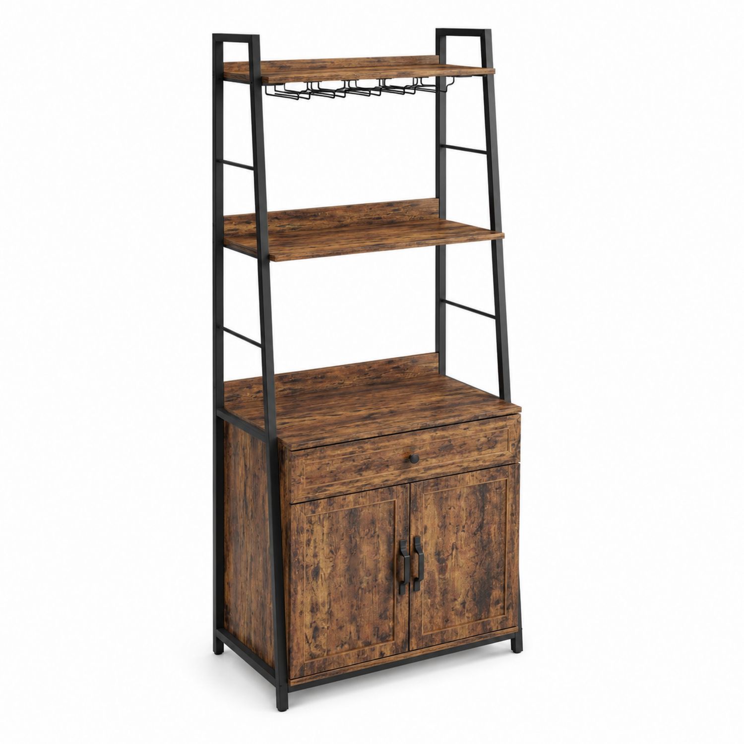 Estantería de Cocina de Madera y Metal con Puertas y Cajón 176cm Marrón/Negro-Prestigelodgeeu