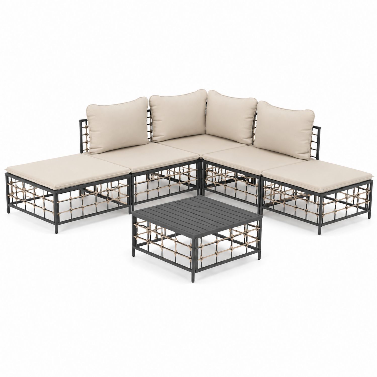 Conjunto de Sofás de Metal y Ratán con Cojines Beige-Prestigelodgeeu