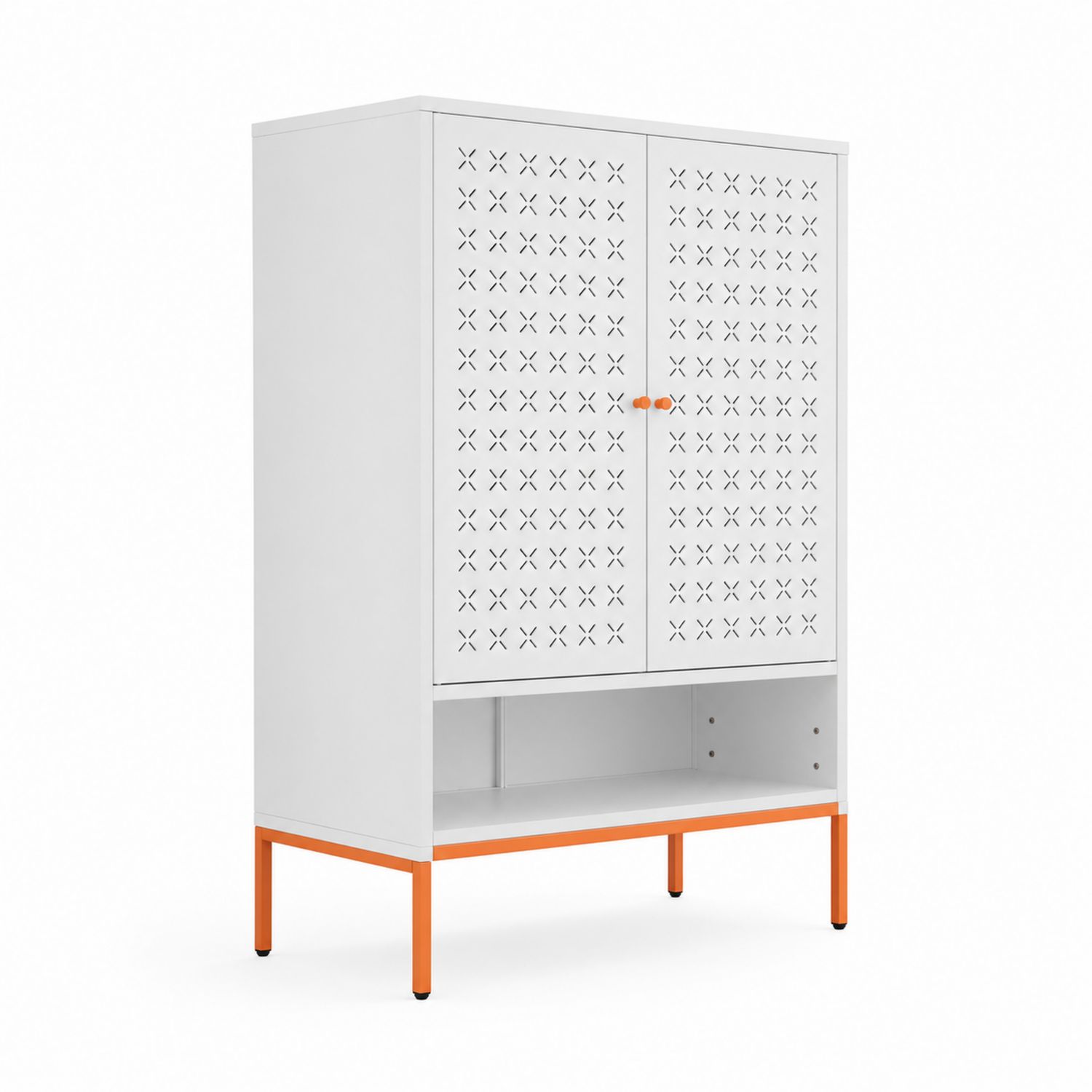 Armario de metal con puertas perforadas y patas naranjas 120x80x40 cm-Prestigelodgeeu