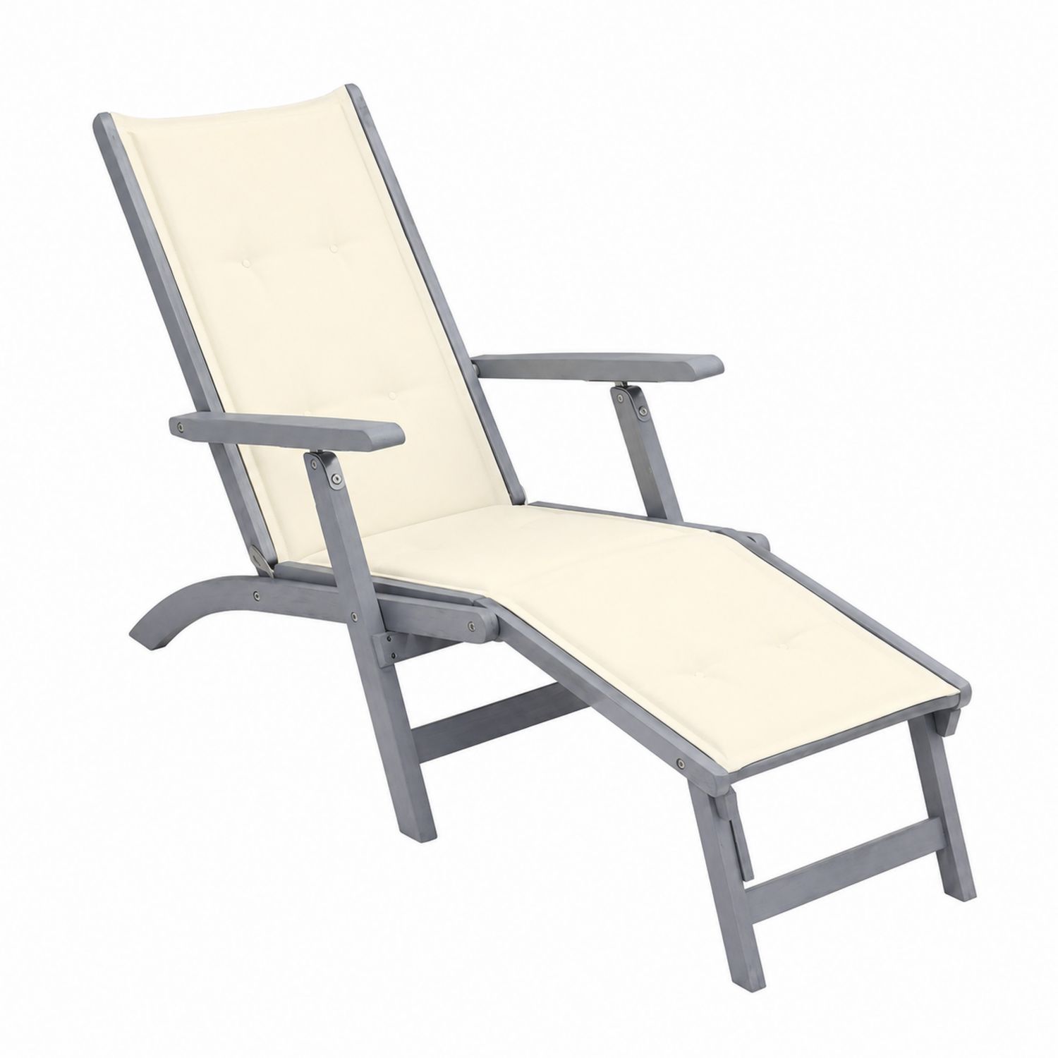 Silla Reclinable de Aluminio con Cojín Crema 182 cm-Prestigelodgeeu