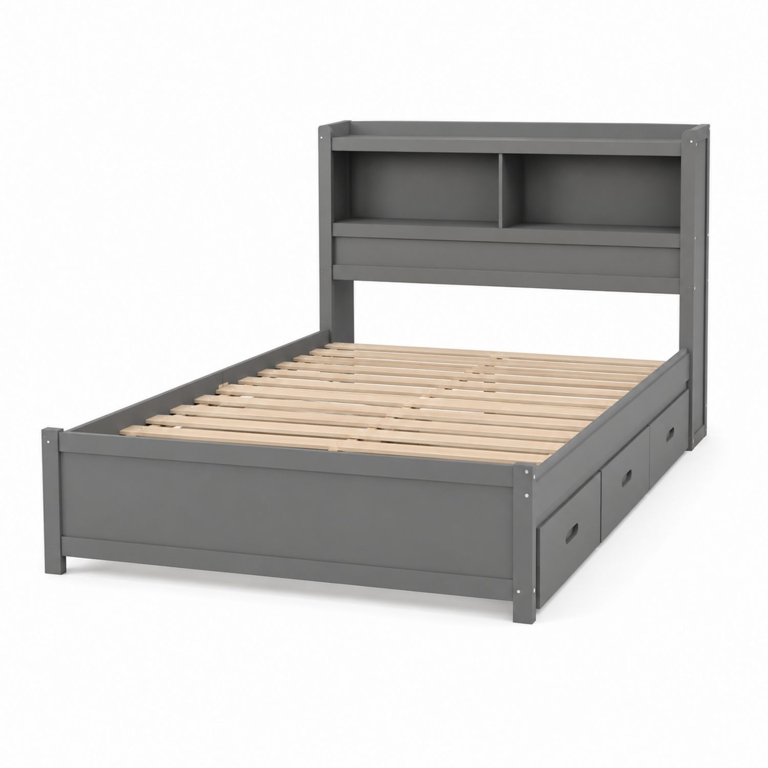 Cama doble con almacenamiento y cabecero de madera gris 200x160 cm-Prestigelodgeeu