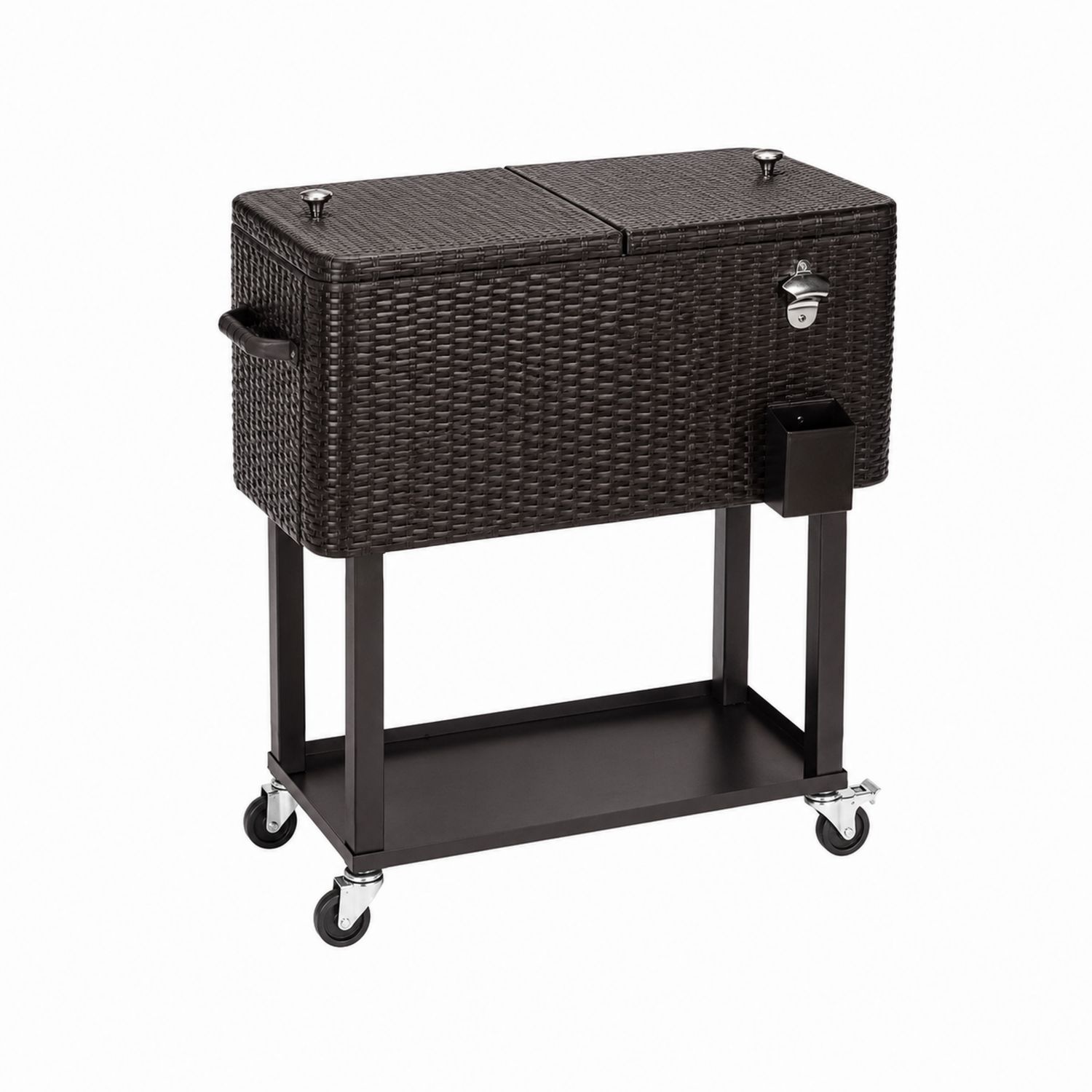 Carrito de bebidas de ratán sintético marrón con estructura de acero-Prestigelodgeeu