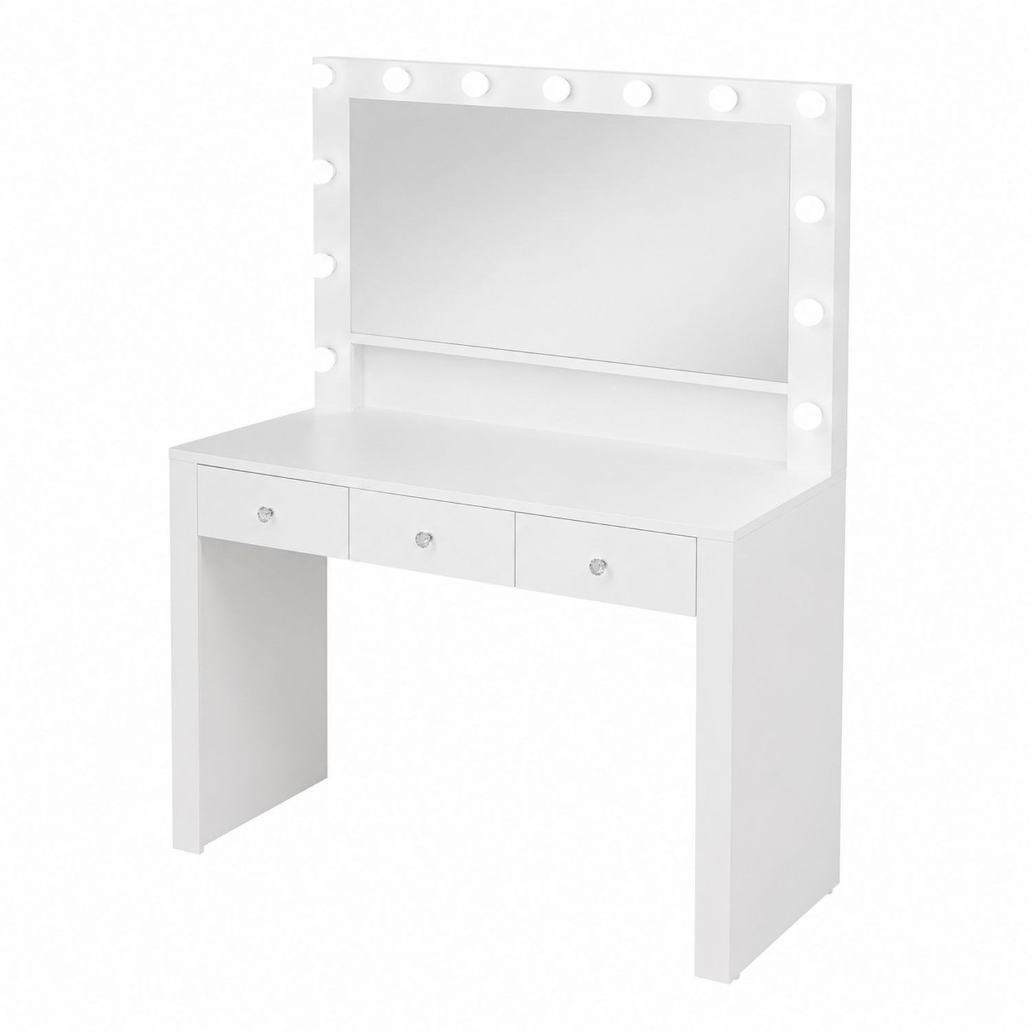 Tocador de MDF blanco con espejo iluminado y 3 cajones 80x40x140 cm-Prestigelodgeeu
