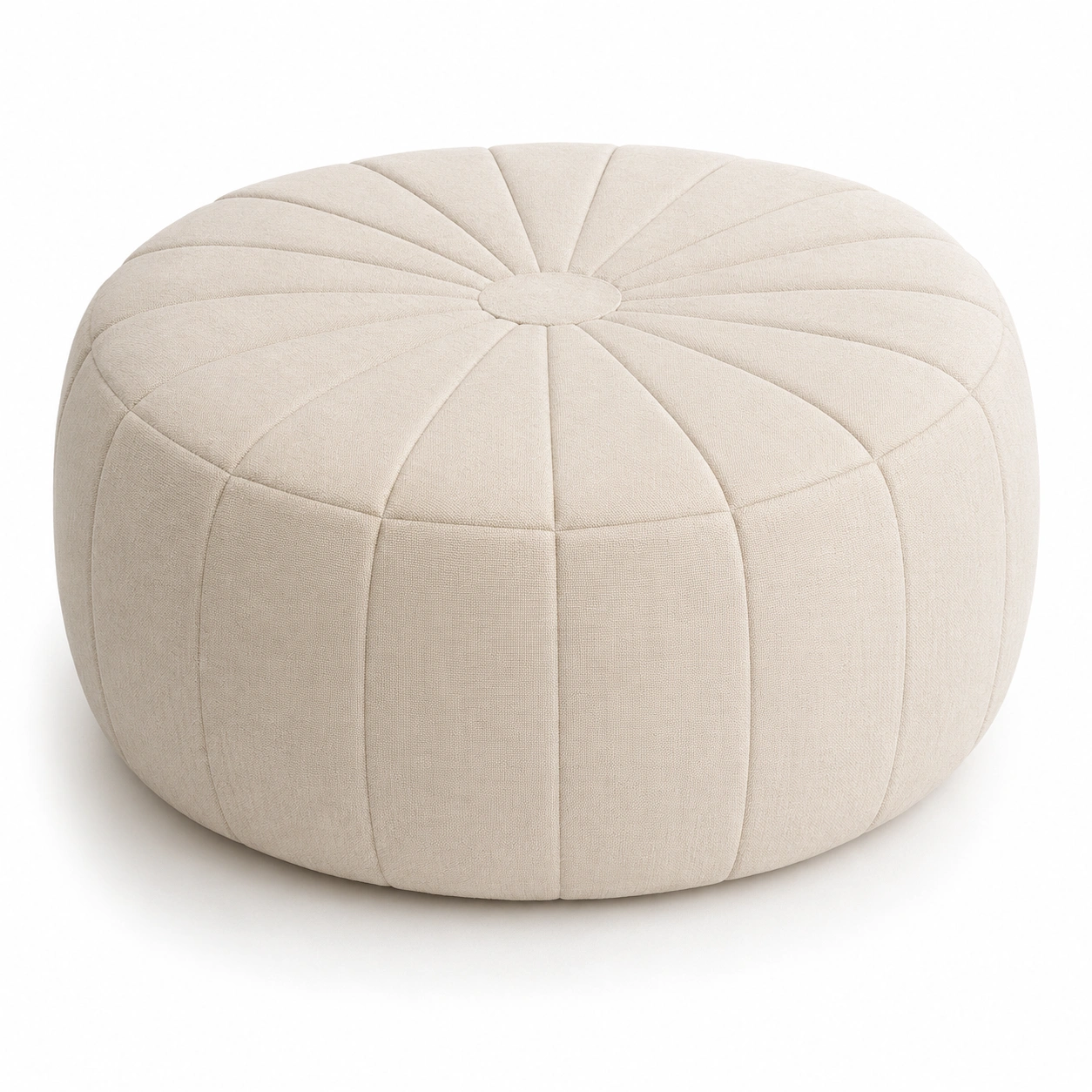 Puff redondo de tela color beige-arvikahome