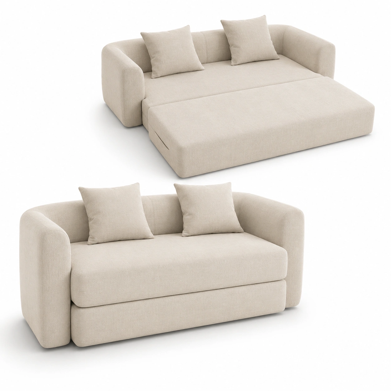 Sofa cama plegable color marfil con 2 cojines-arvikahome