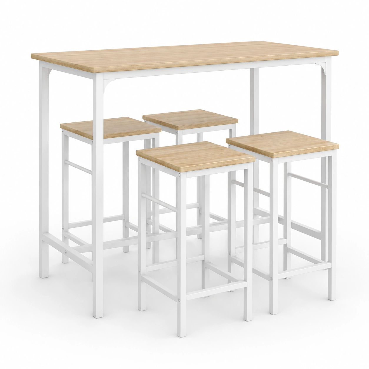 Conjunto de mesa alta y cuatro taburetes color madera natural-arvikahome