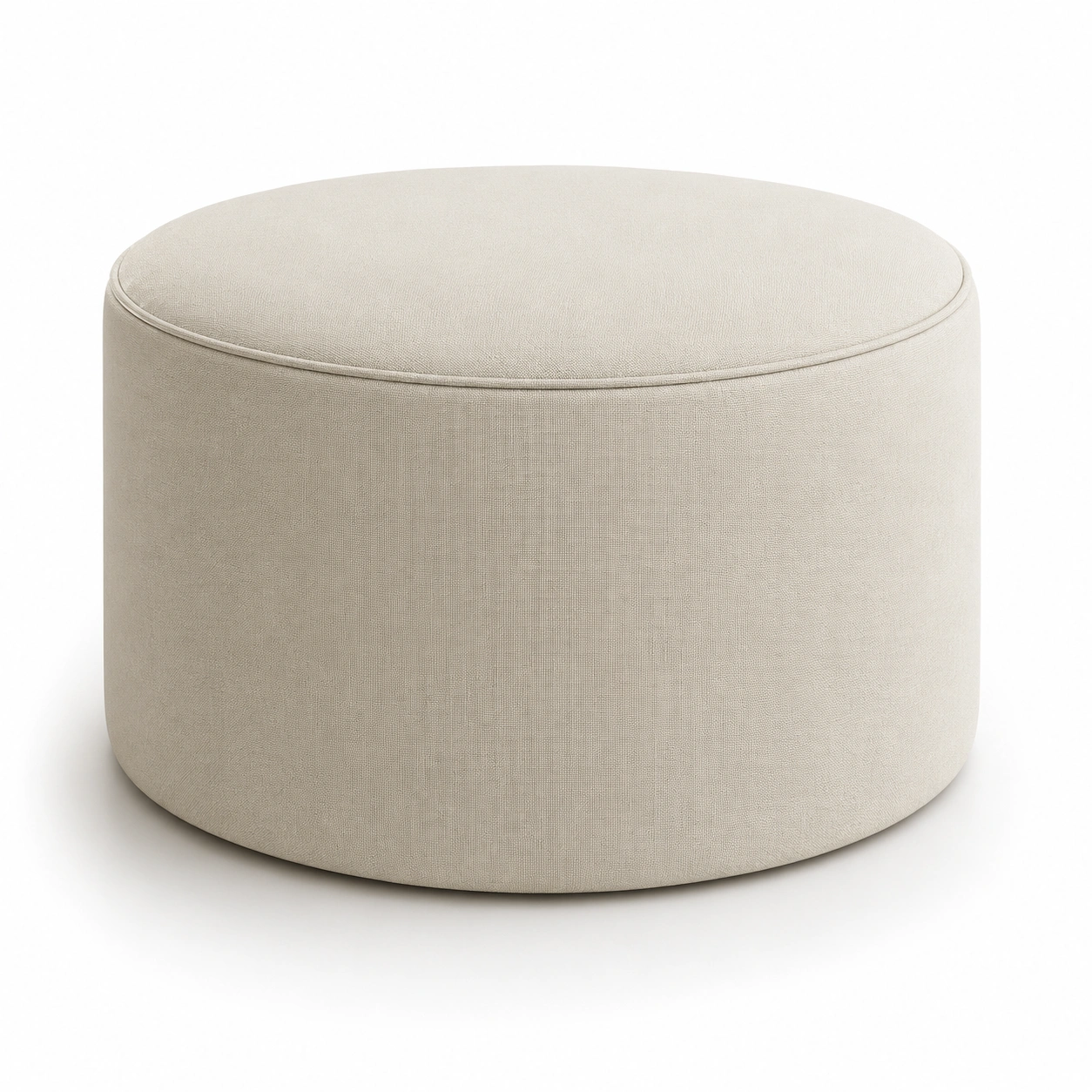 Puff redondo de tela color marfil-arvikahome