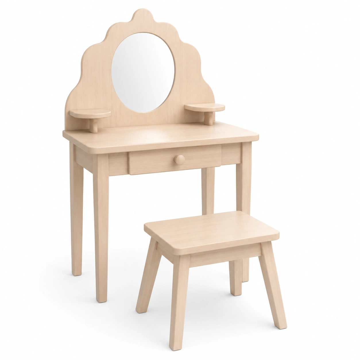 Tocador infantil de madera natural con taburete-arvikahome
