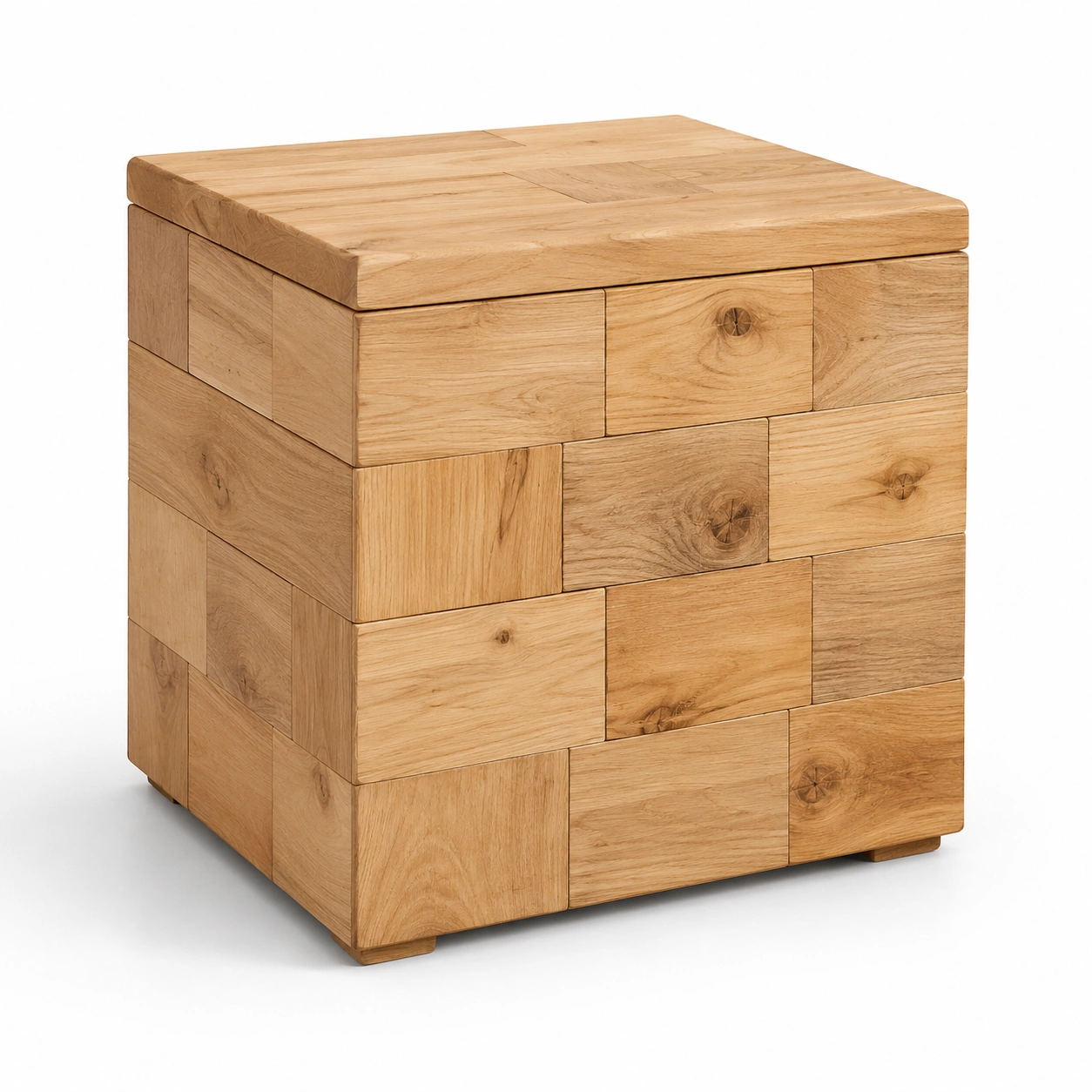 Puf cuadrado de madera natural con almacenamiento-arvikahome
