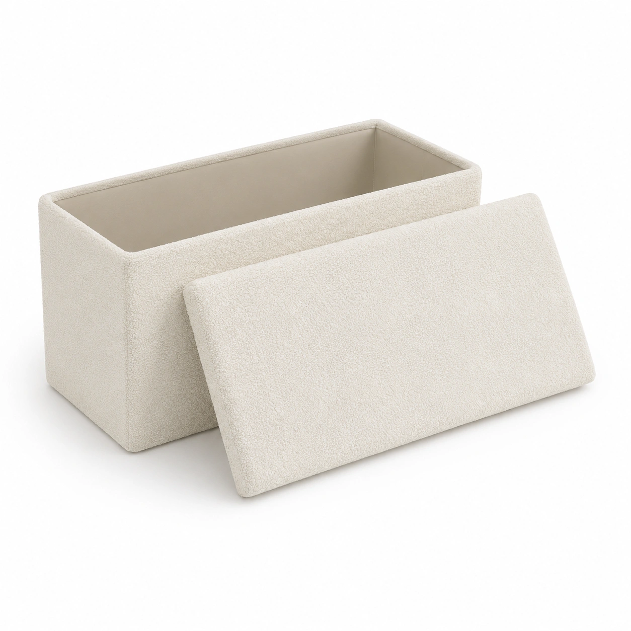 Puf de tela color marfil con almacenamiento-arvikahome