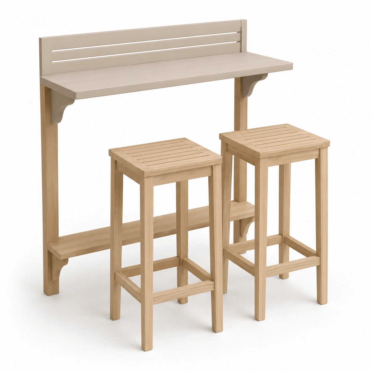 Conjunto de mesa alta y sillas de madera natural de 3 piezas-arvikahome