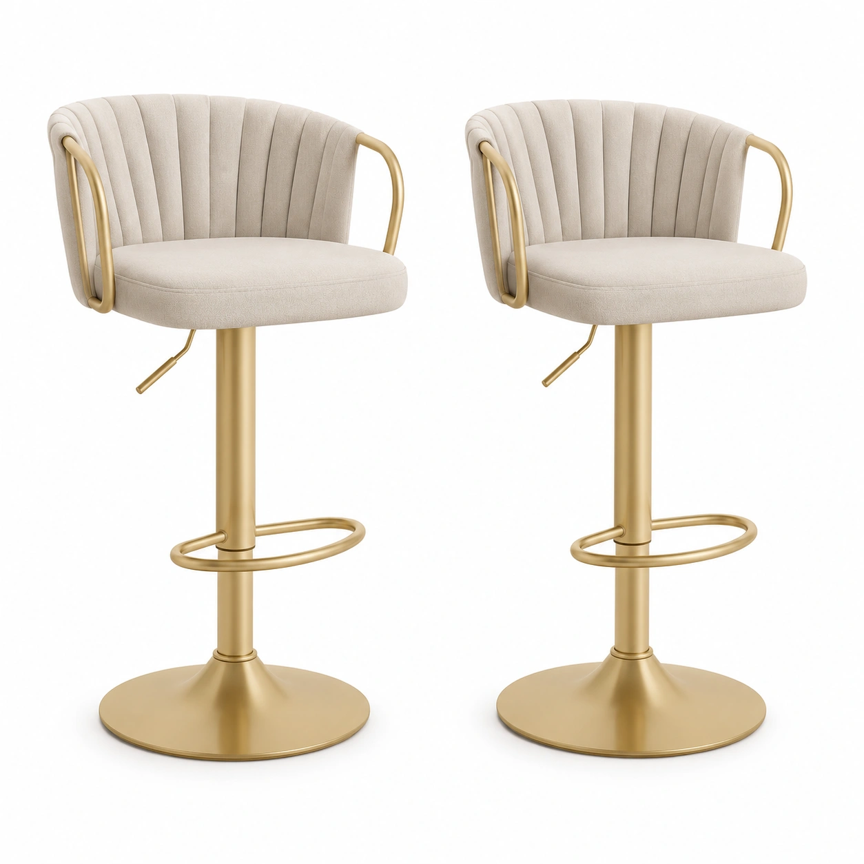 Juego de dos taburetes de bar beige con acabado dorado-arvikahome