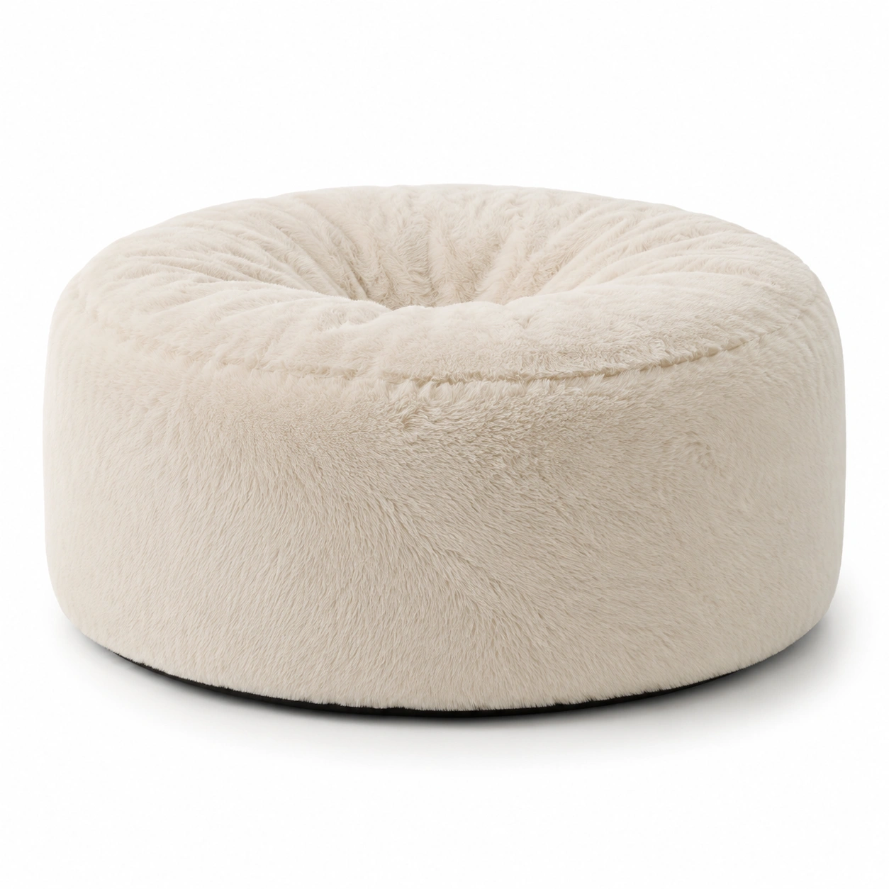 Sillon redondo tipo puf de felpa color beige-arvikahome