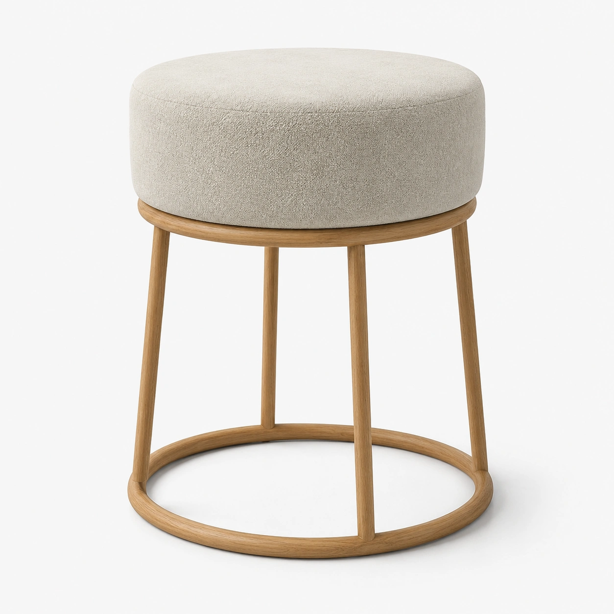 Puff redondo imitando madera color beige-arvikahome