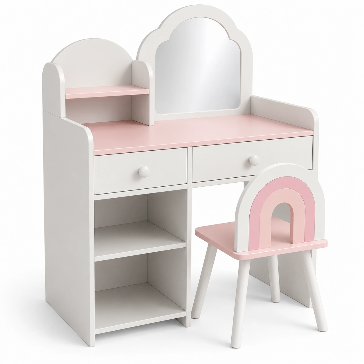Conjunto de tocador infantil rosa y blanco-arvikahome