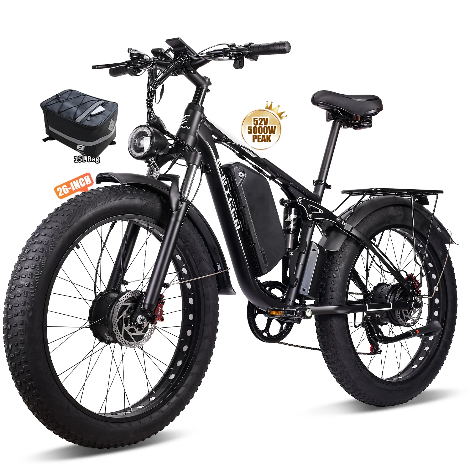 EBycco EB7PRO Peak 6000W  Dual  Motor Ebike for Adults Electric Tire Bike 52V 32AH, Max 40-45 MPH, 100 Miles Long Range, Hydraulic Disc Brake, 24"/26" Fat  Offroad Hunting E-Bike, Full Suspension Electric Bicycle,father'sdaygifts,campingessentials,camping