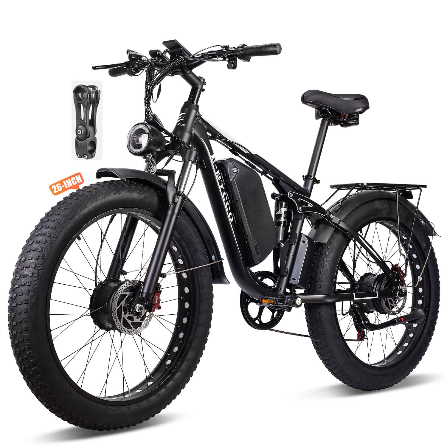 EBycco EB7PRO Peak 6000W  Dual  Motor Ebike for Adults Electric Tire Bike 52V 32AH, Max 40-45 MPH, 100 Miles Long Range, Hydraulic Disc Brake, 24"/26" Fat  Offroad Hunting E-Bike, Full Suspension Electric Bicycle,father'sdaygifts,campingessentials,camping