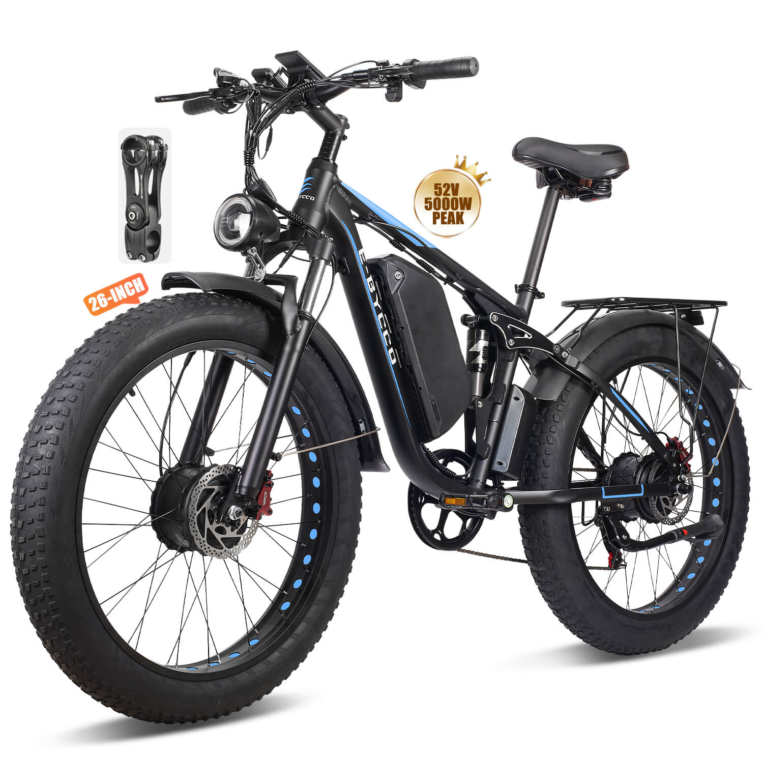EBycco EB7PRO Peak 6000W  Dual  Motor Ebike for Adults Electric Tire Bike 52V 32AH, Max 40-45 MPH, 100 Miles Long Range, Hydraulic Disc Brake, 24"/26" Fat  Offroad Hunting E-Bike, Full Suspension Electric Bicycle,father'sdaygifts,campingessentials,camping