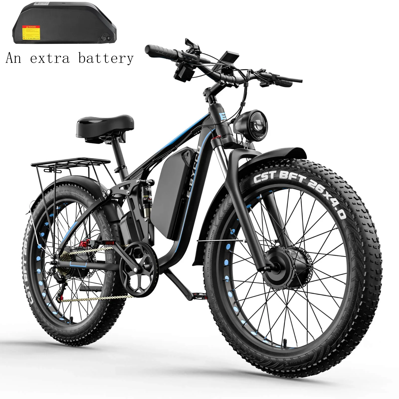 EBycco EB7PRO Peak 6000W  Dual  Motor Ebike for Adults Electric Tire Bike 52V 32AH, Max 40-45 MPH, 100 Miles Long Range, Hydraulic Disc Brake, 24"/26" Fat  Offroad Hunting E-Bike, Full Suspension Electric Bicycle,father'sdaygifts,campingessentials,camping