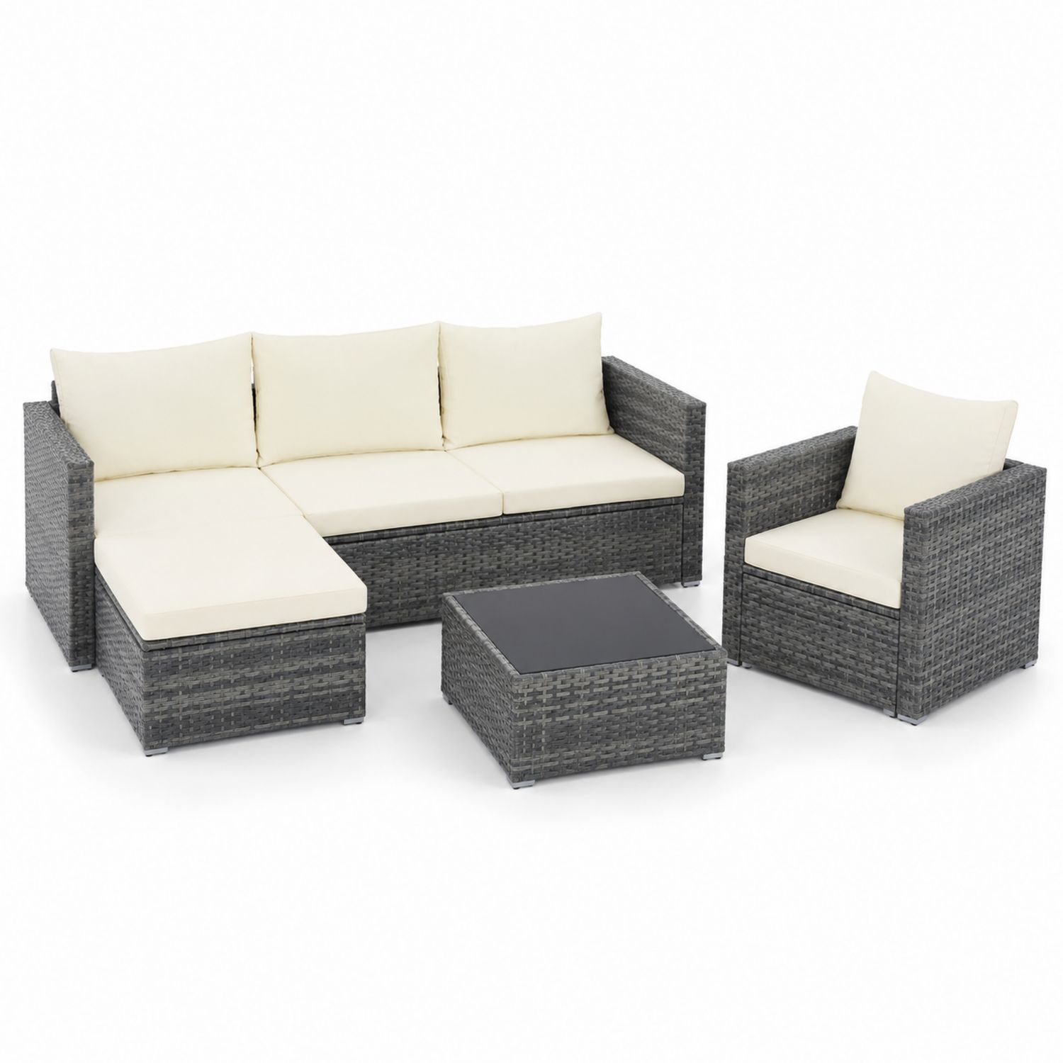 Set di Mobili da Esterno in Rattan Sintetico con Cuscini Crema, 4 Pezzi