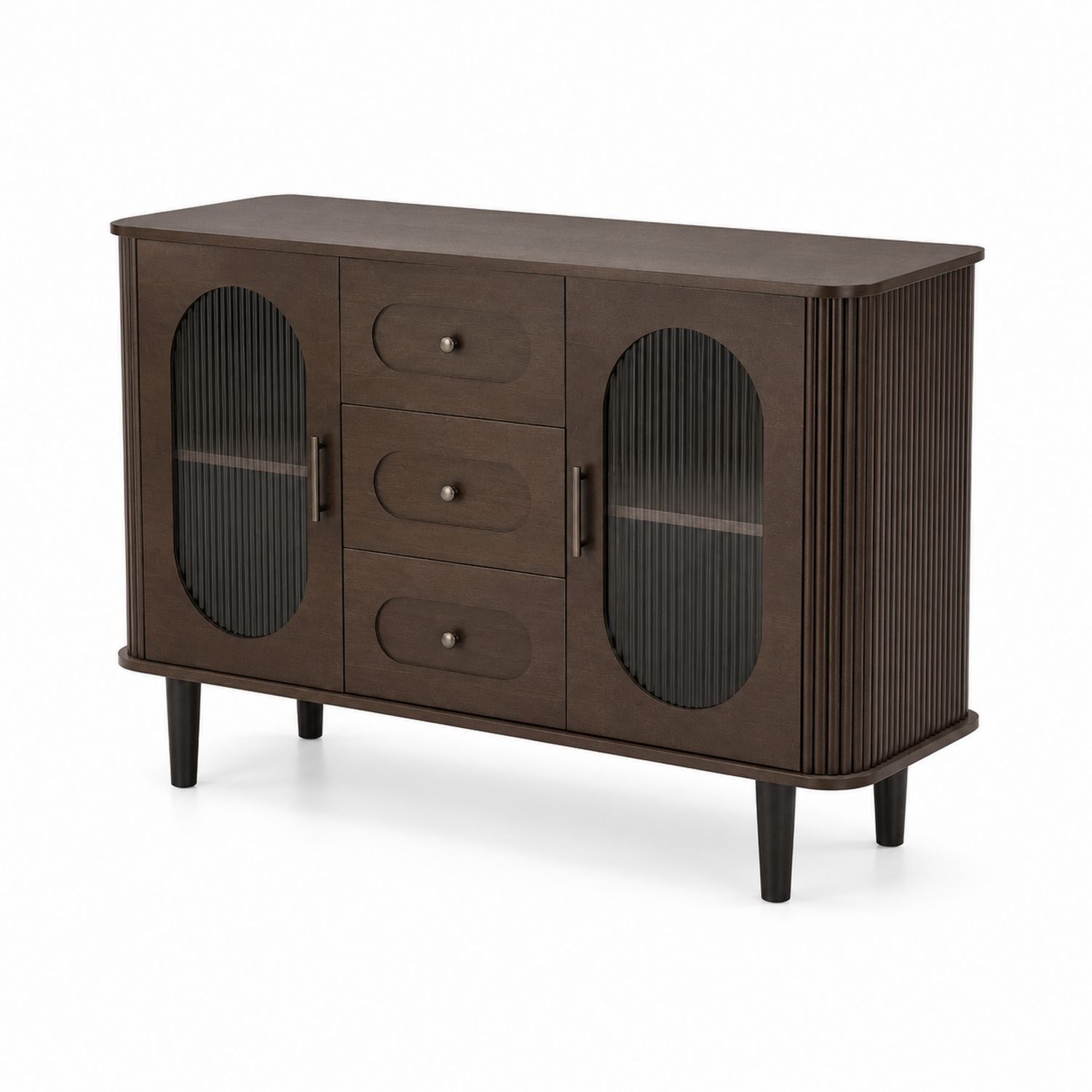 Credenza in legno e vetro con 3 cassetti e 2 ante Marrone