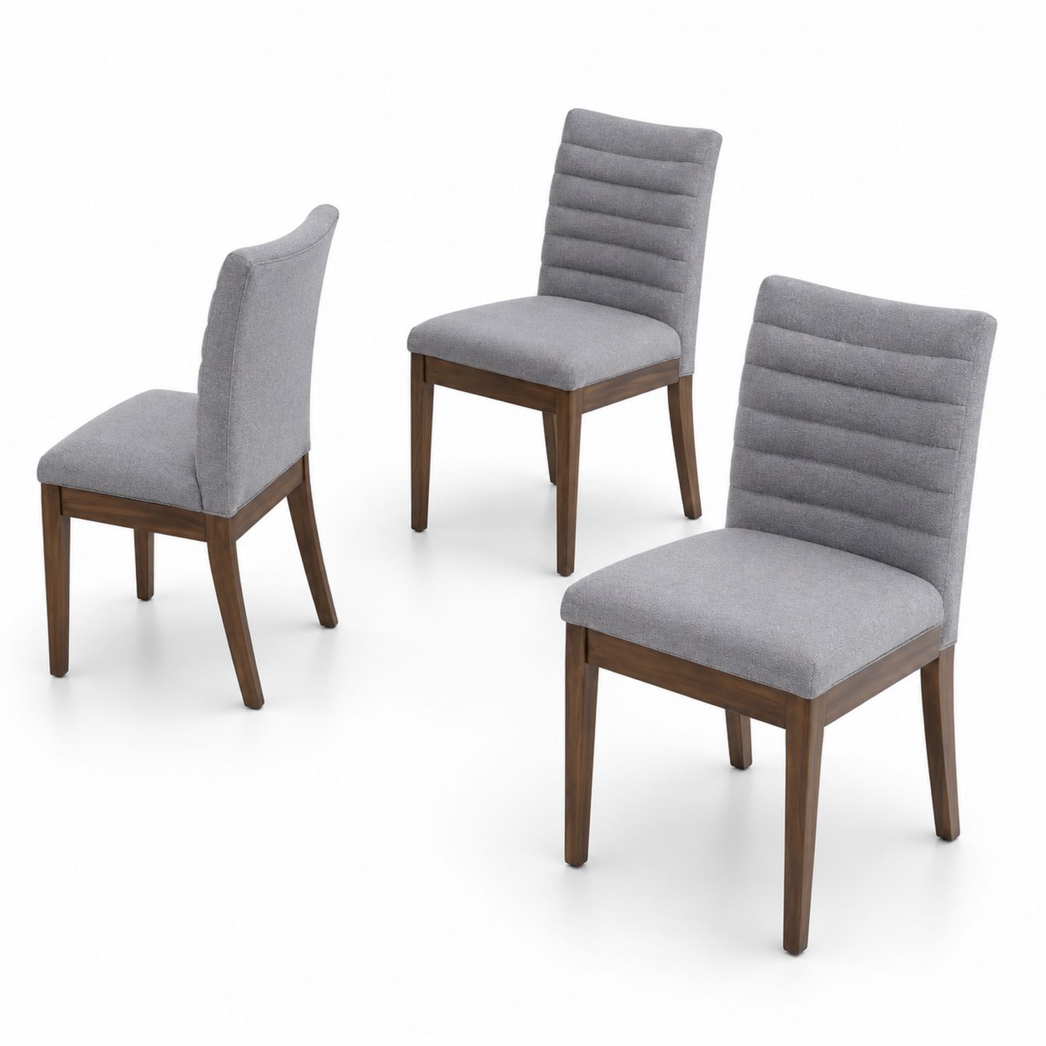 Set 3 Sedie in Legno e Tessuto Grigio