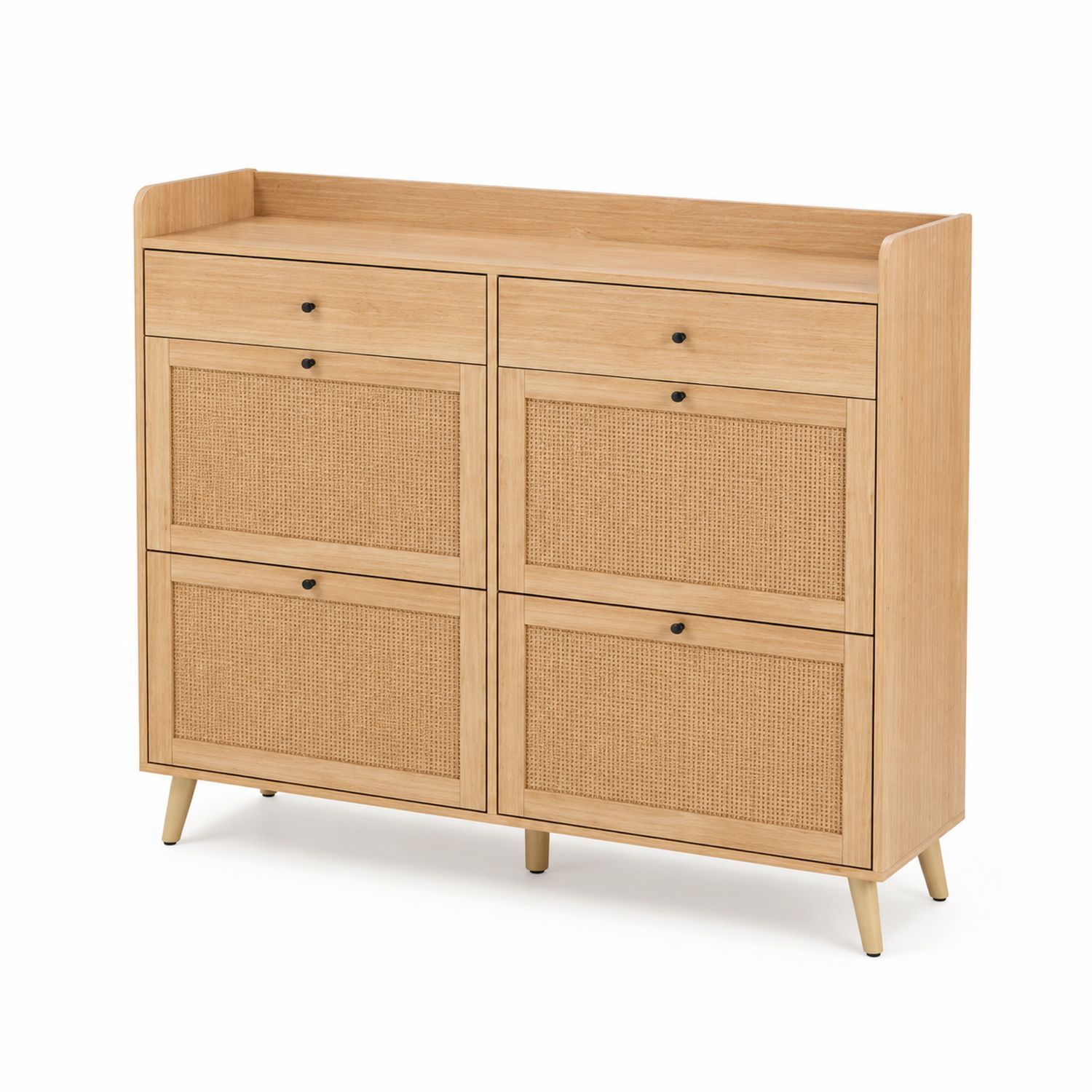 Scarpiera in Legno di Quercia e Rattan 90x120x35 cm