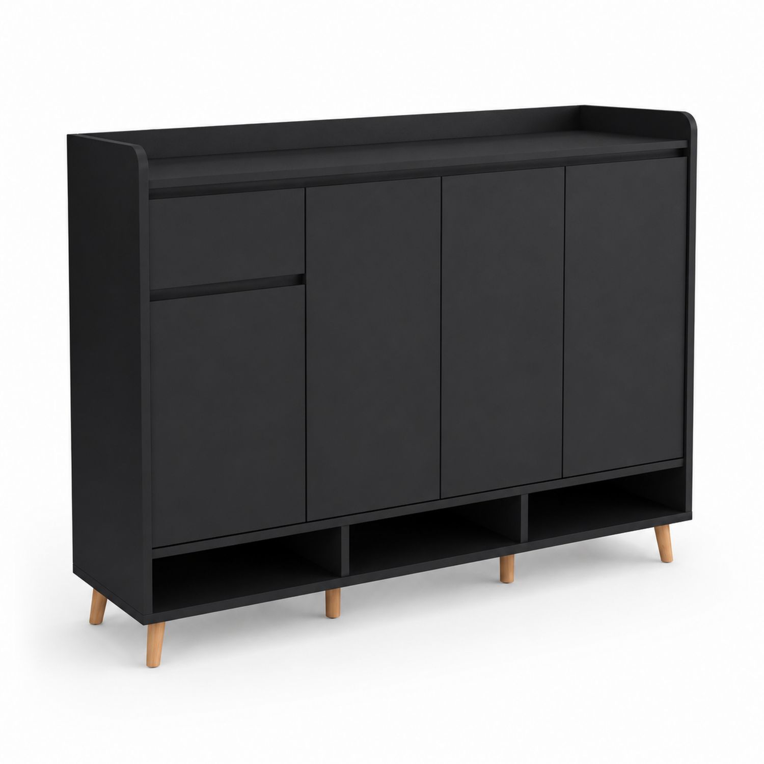 Scarpiera in Legno e MDF Nero con 4 Ante