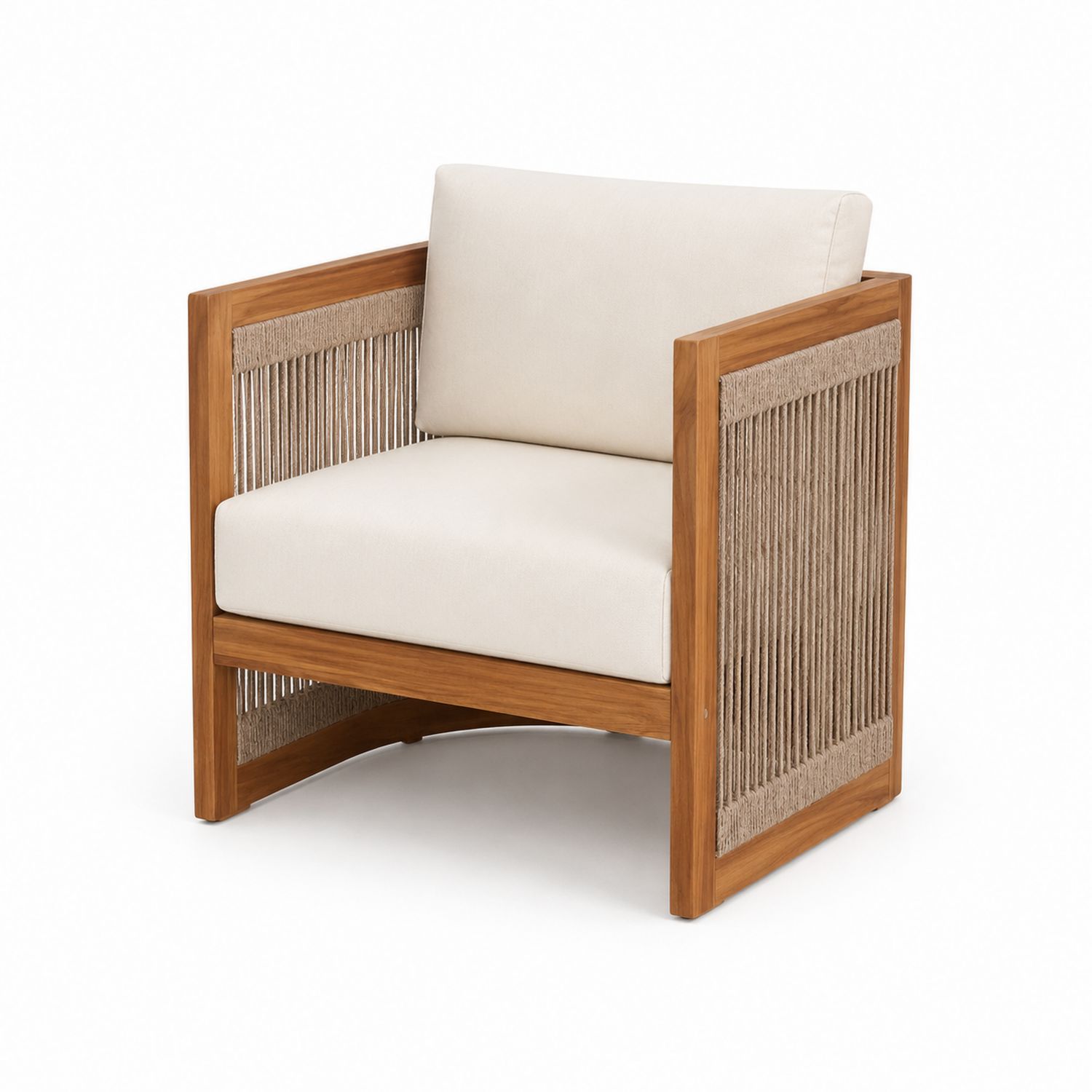 Poltrona da Esterno in Teak e Rivestimento in Poliestere Beige