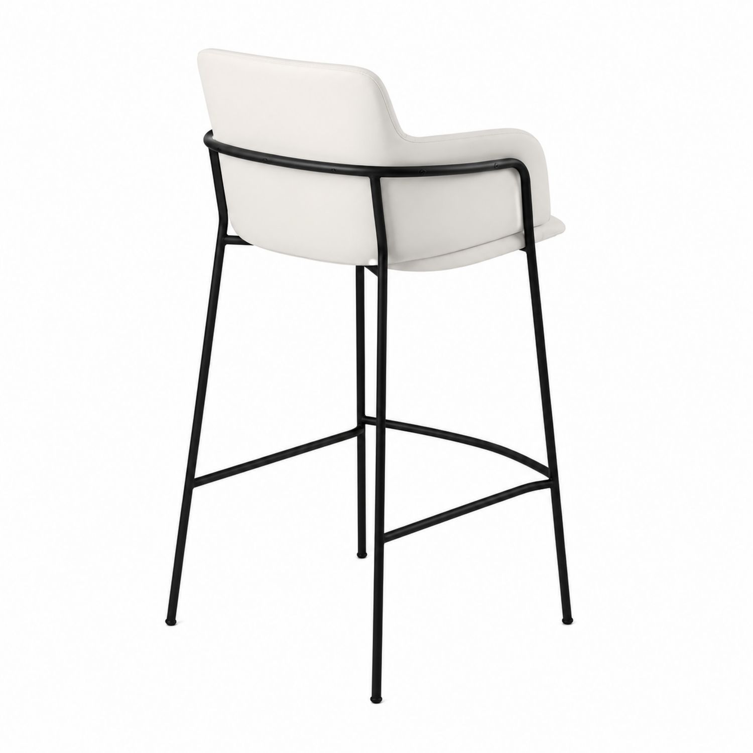 Sgabello da Bar in Ecopelle Bianca con Struttura in Acciaio Nero