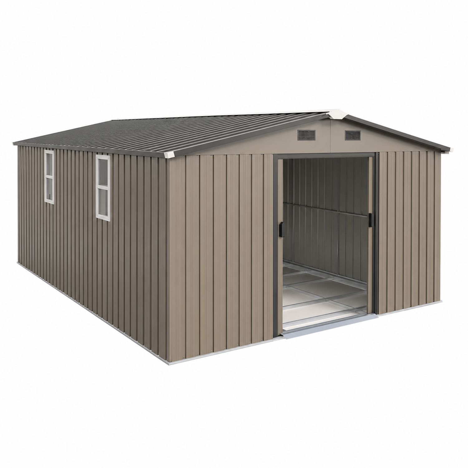 Capanno da Giardino in Metallo con Tetto Spiovente 400x300x210 cm Marrone