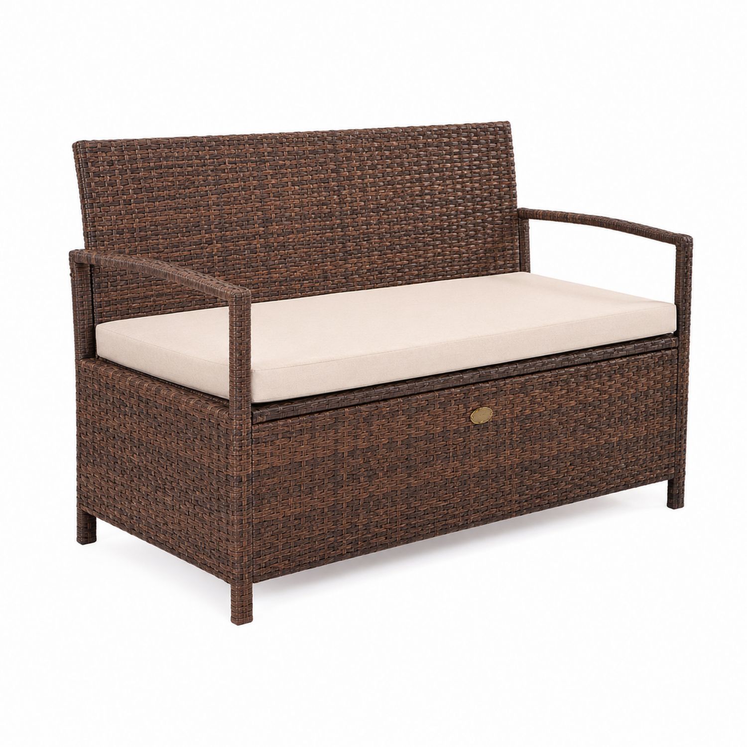 Panca in Rattan Sintetico con Cuscino Beige