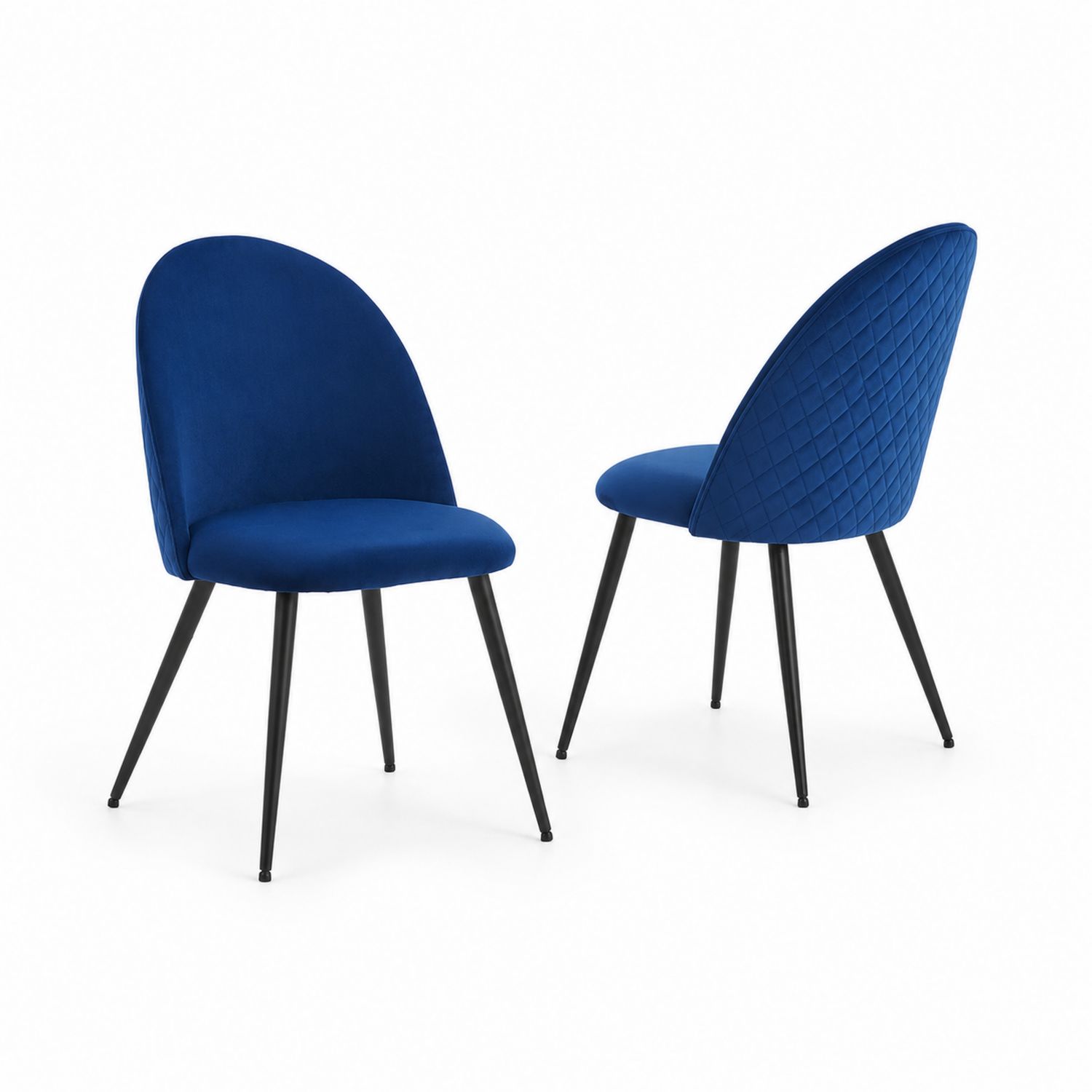 Set di 2 sedie da pranzo in velluto blu con gambe in metallo