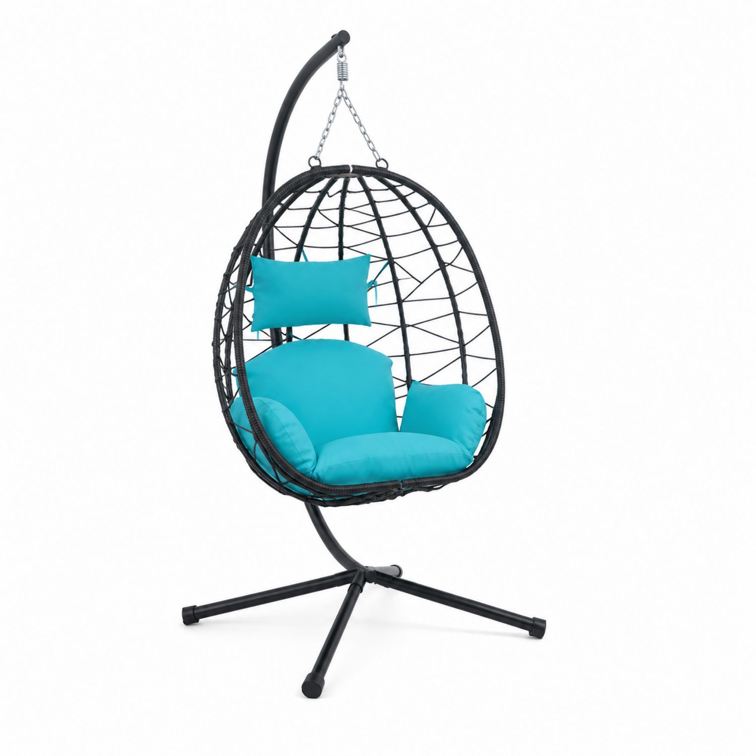 Poltrona Sospesa in Rattan Sintetico con Cuscini Blu