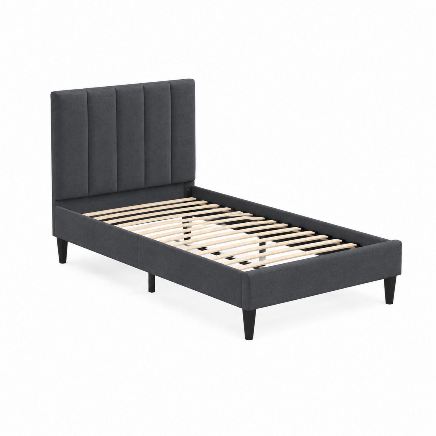Letto Singolo in Legno e Tessuto Grigio Scuro 200x90 cm