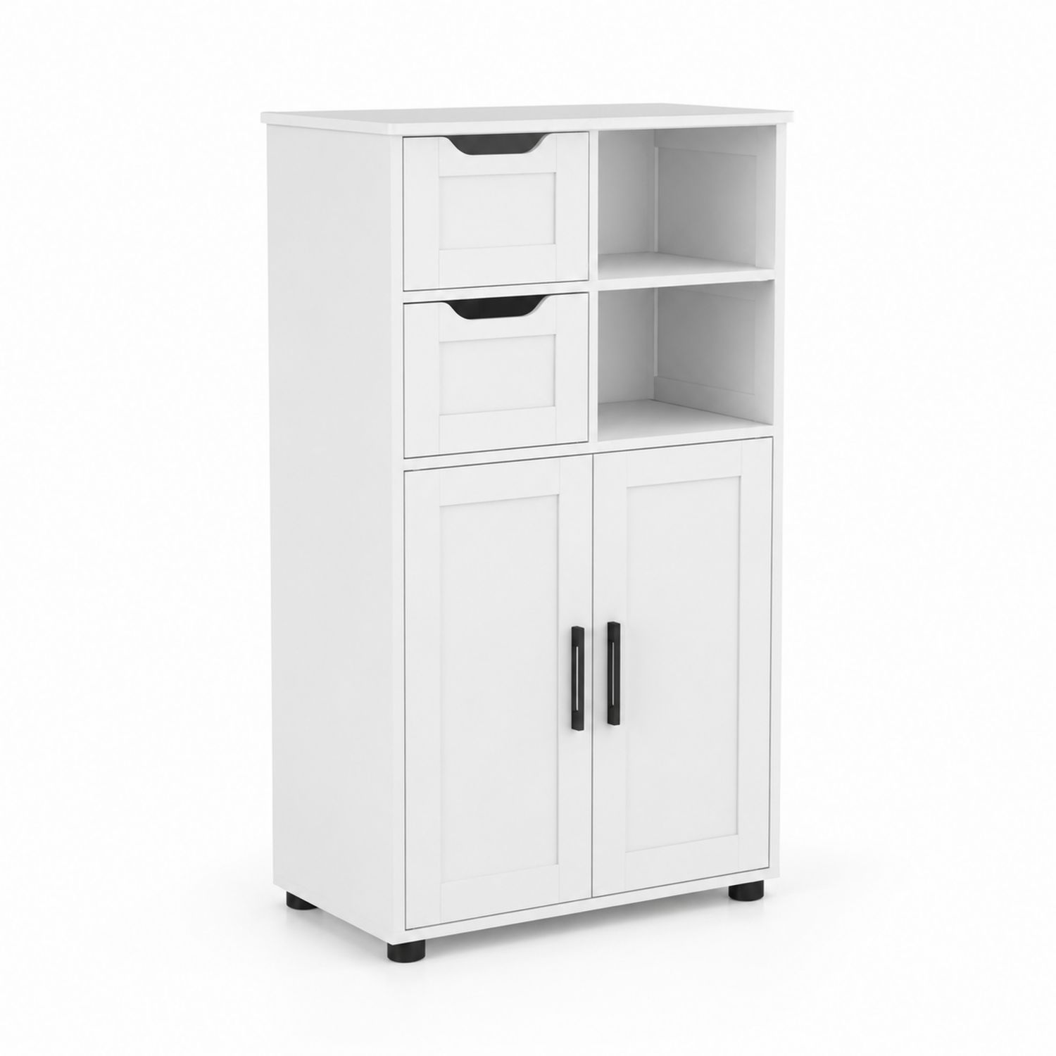 Credenza in Legno Composito Bianco con Ante e Cassetti